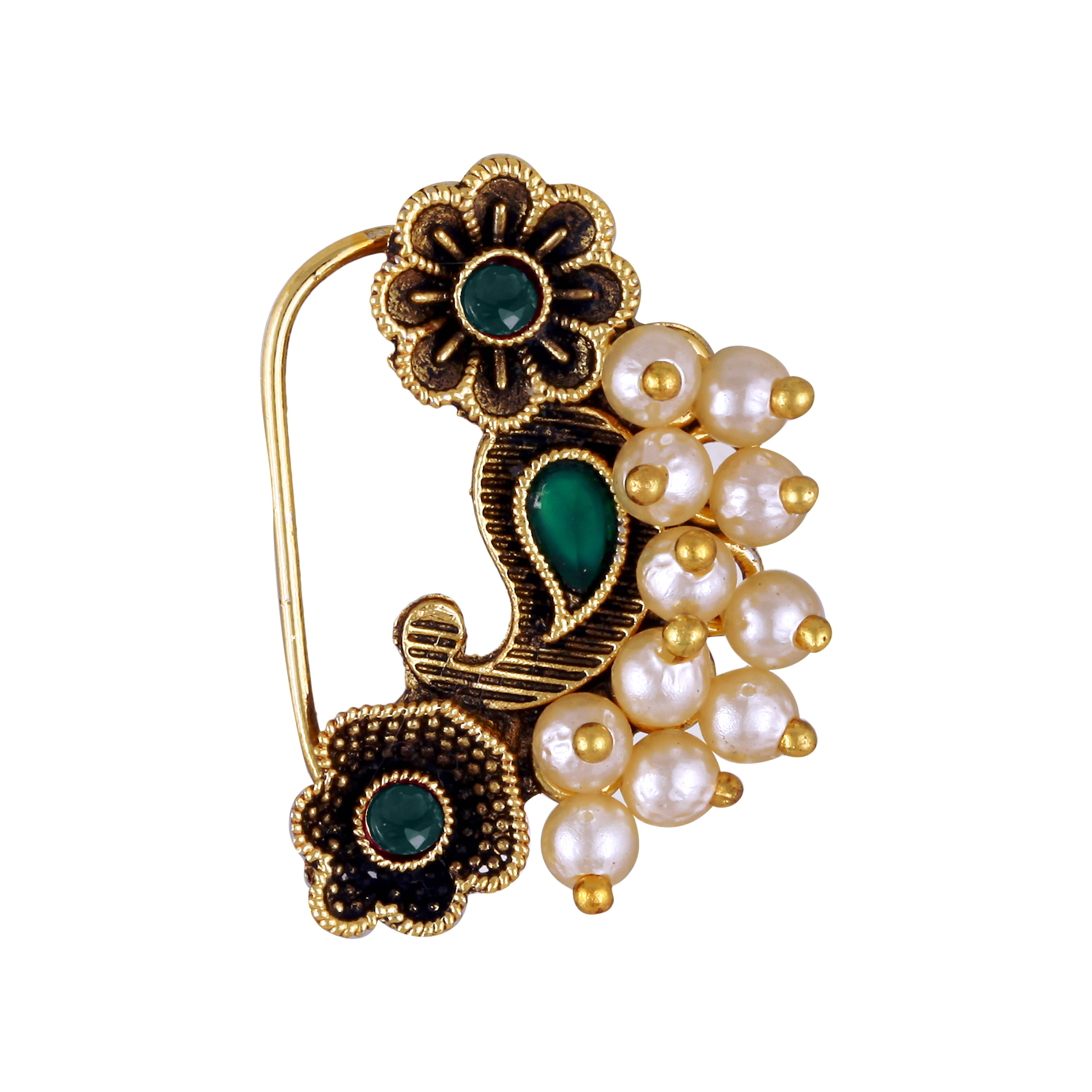     			Vivastri's Premium & Uniuqe Colourfull Pearl Beaded Alloy Gold Plated Nosepin For Women -VIVA1292NTH-PRESS-GREEN