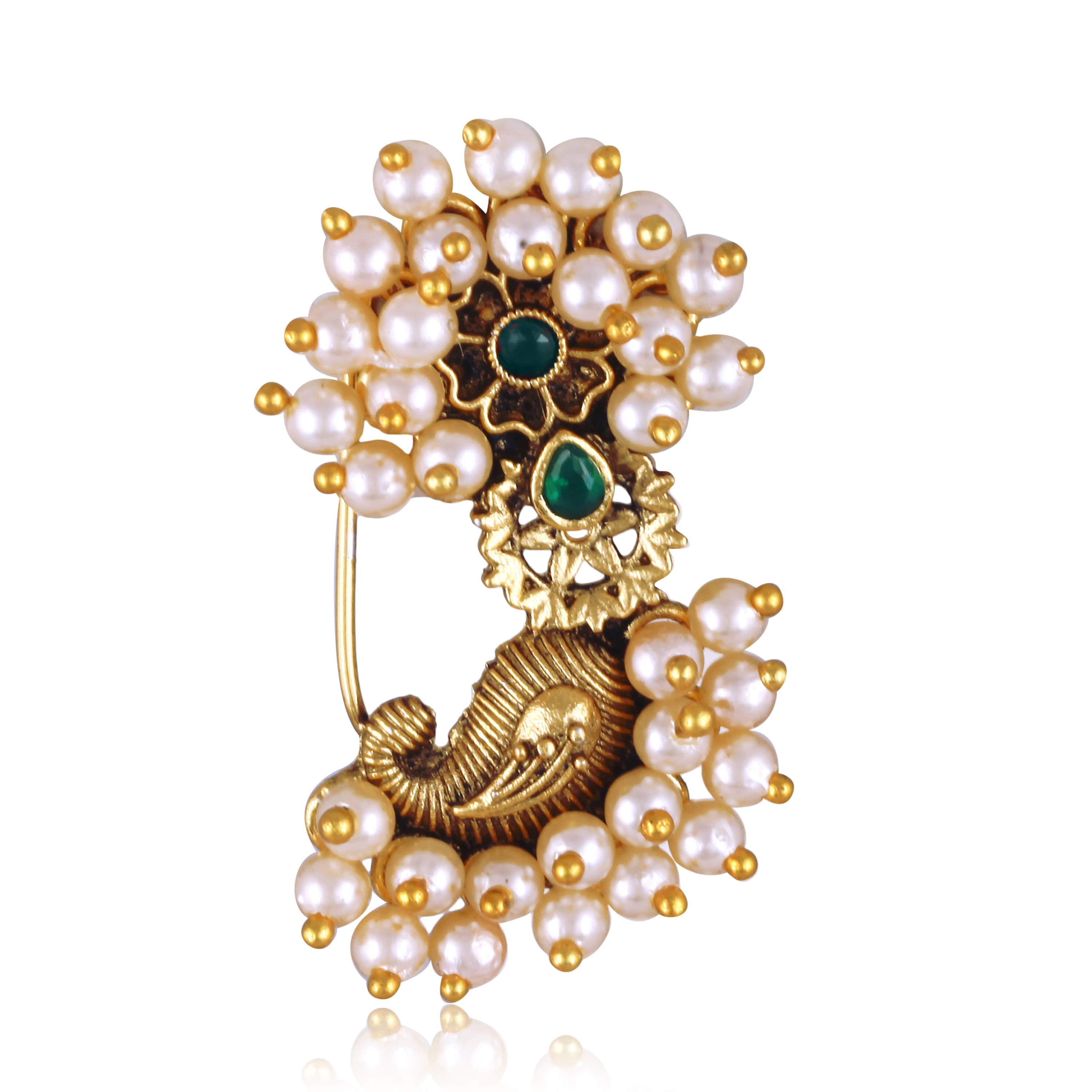 Vivastri's Premium & Uniuqe Colourfull Pearl Beaded Alloy Gold Plated Nosepin For Women -VIVA1288NTH-PRESS-GREEN Vivastri's Premium & Uniuqe Colourfull Pearl Beaded Alloy Gold Plated Nosepin For Women -VIVA1288NTH-PRESS-GREEN