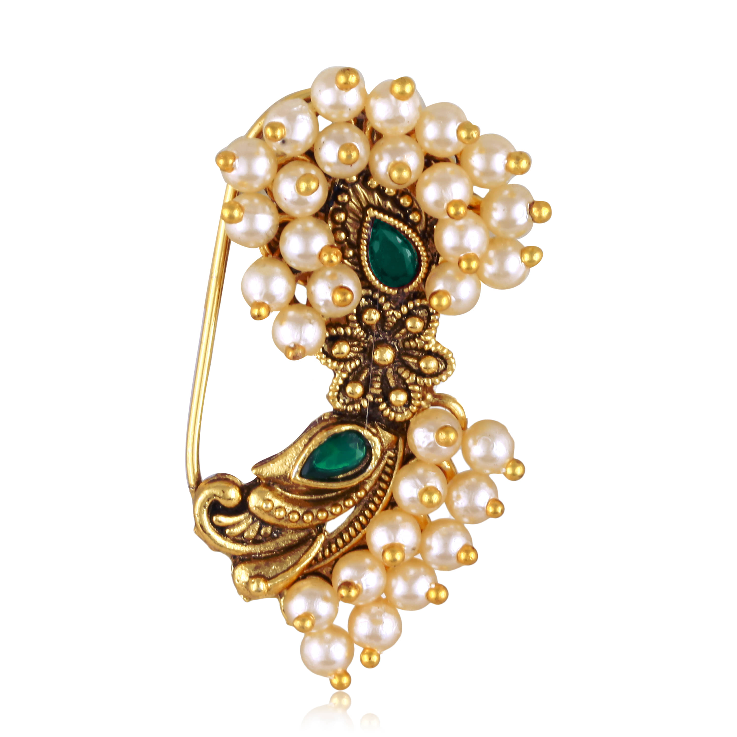     			Vivastri's Premium & Uniuqe Colourfull Pearl Beaded Alloy Gold Plated Nosepin For Women -VIVA1289NTH-PRESS-GREEN