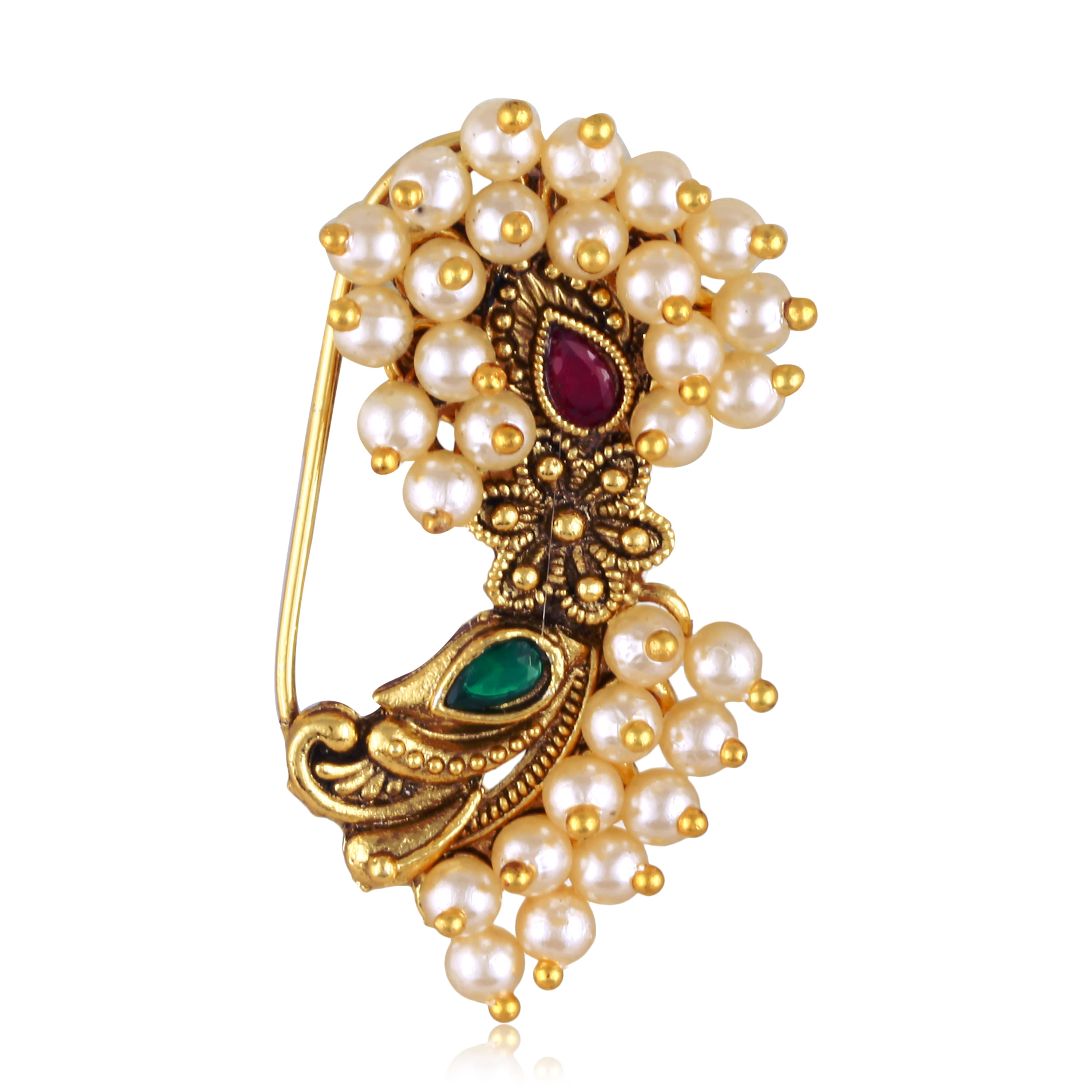 Vivastri's Premium & Uniuqe Colourfull Pearl Beaded Alloy Gold Plated Nosepin For Women -VIVA1289NTH-PRESS-MULTI Vivastri's Premium & Uniuqe Colourfull Pearl Beaded Alloy Gold Plated Nosepin For Women -VIVA1289NTH-PRESS-MULTI