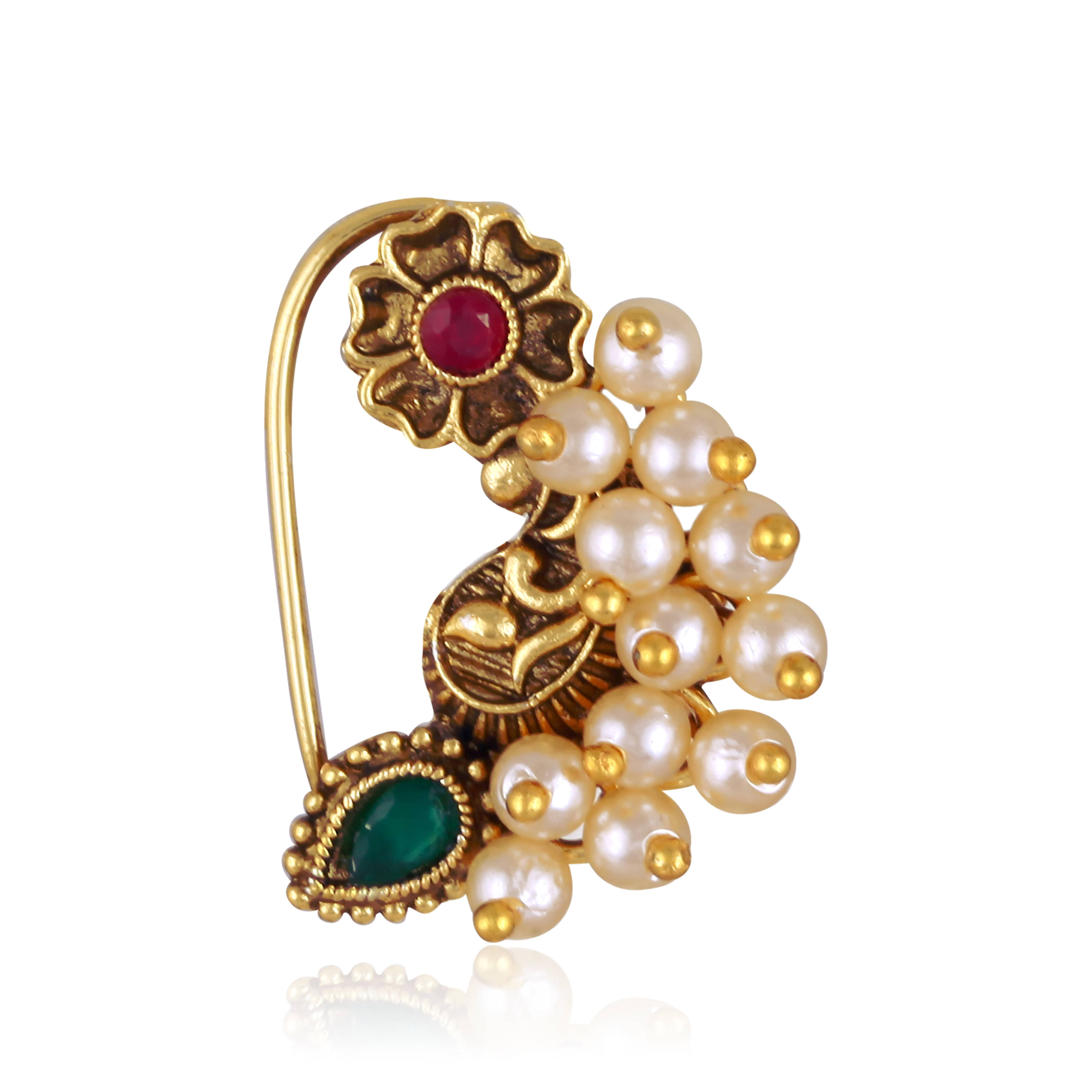 Vivastri's Premium & Uniuqe Colourfull Pearl Beaded Alloy Gold Plated Nosepin For Women -VIVA1293NTH-PRESS-MULTI Vivastri's Premium & Uniuqe Colourfull Pearl Beaded Alloy Gold Plated Nosepin For Women -VIVA1293NTH-PRESS-MULTI