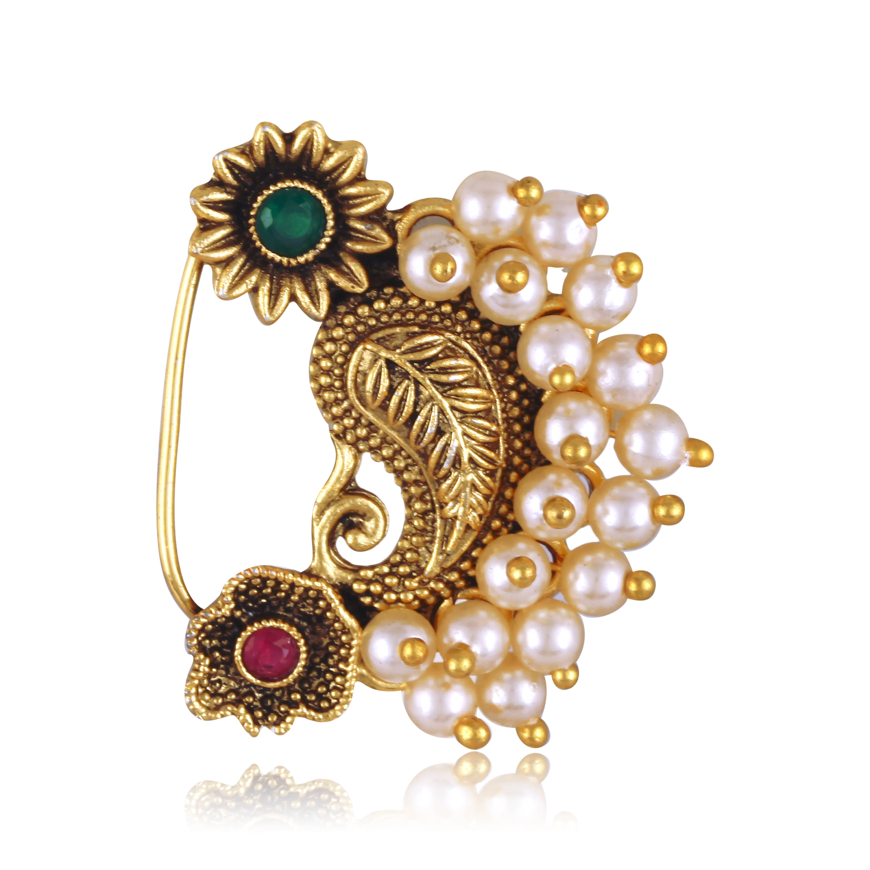 Vivastri's Premium & Uniuqe Colourfull Pearl Beaded Alloy Gold Plated Nosepin For Women -VIVA1290NTH-PRESS-MULTI     			Vivastri's Premium & Uniuqe Colourfull Pearl Beaded Alloy Gold Plated Nosepin For Women -VIVA1290NTH-PRESS-MULTI