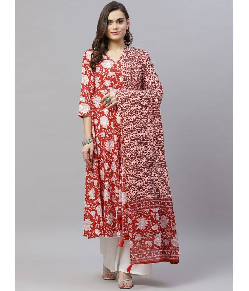     			miravan - Red Cotton Women's Angrakha Kurti ( Pack of 1 )