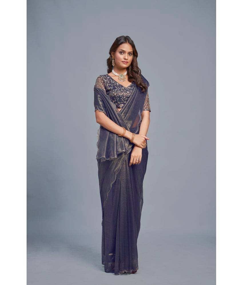 A TO Z CART Organza Solid Saree With Unstitched Blouse Piece ( Navy Blue )     			A TO Z CART Organza Solid Saree With Unstitched Blouse Piece ( Navy Blue )