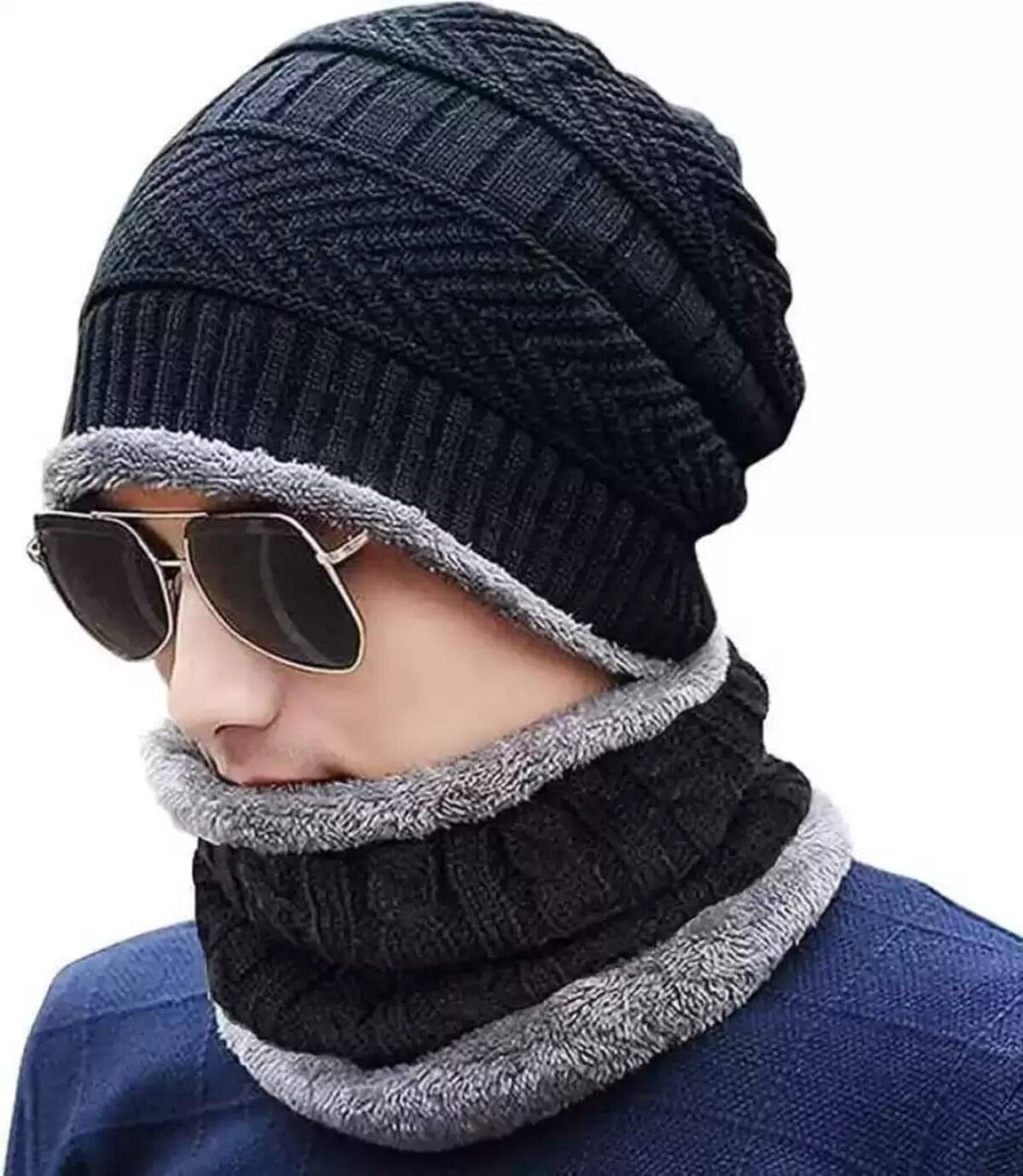    			BAYEMA Pack of 2 Woollen Men's Cap ( Black )