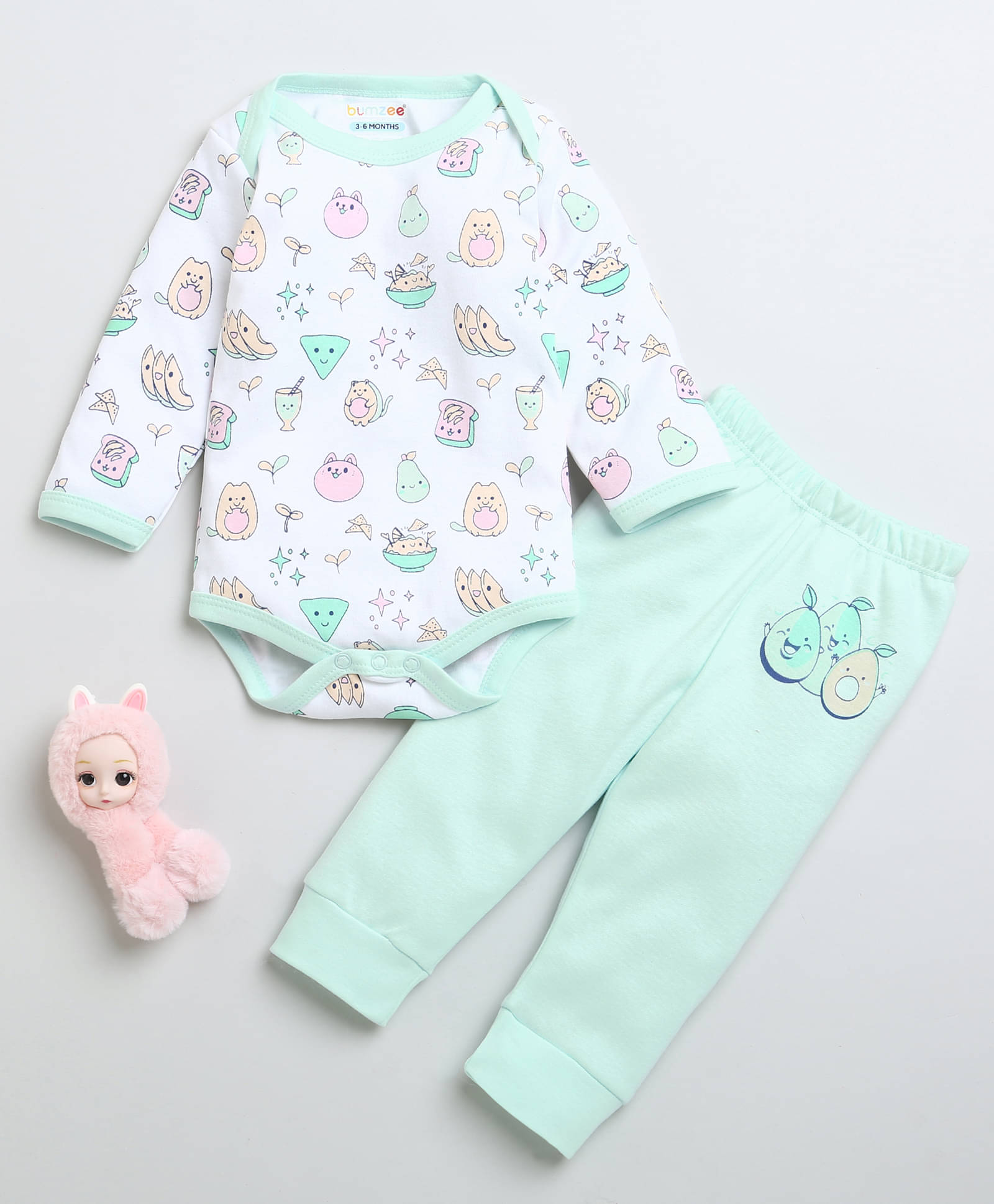     			BUMZEE Pack of 1 Baby Girls Cotton Bodysuit & Jogger Set ( Mint Green )