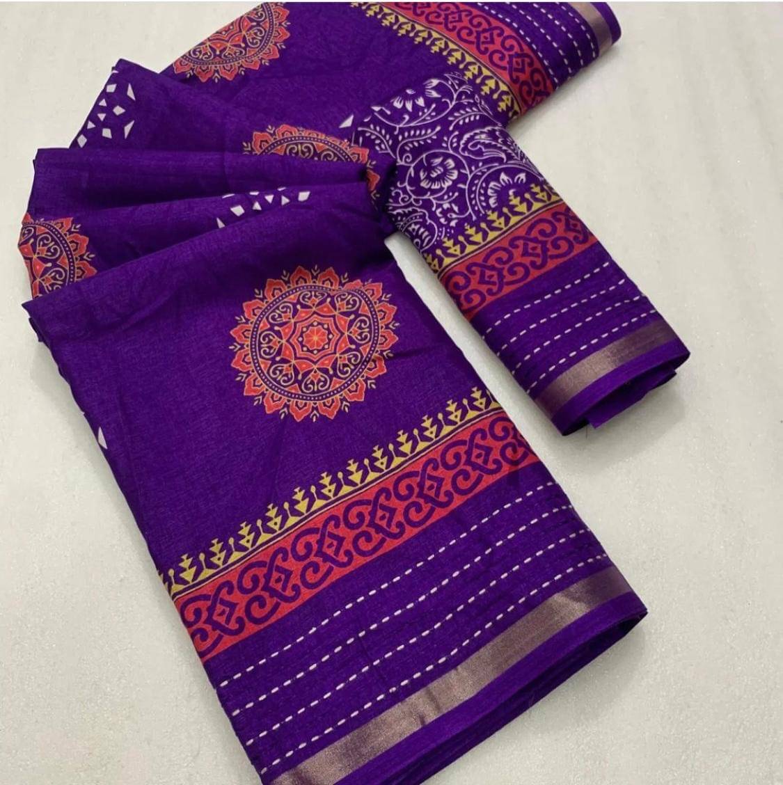     			Bhuwal Fashion Art Silk Printed Saree With Unstitched Blouse Piece ( Purple )