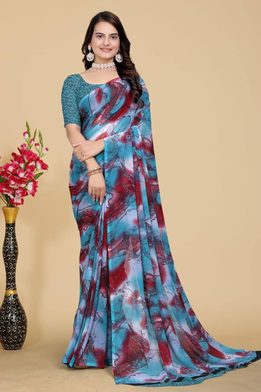 Bhuwal Fashion Georgette Dyed Saree With Unstitched Blouse Piece ( Green )     			Bhuwal Fashion Georgette Dyed Saree With Unstitched Blouse Piece ( Green )