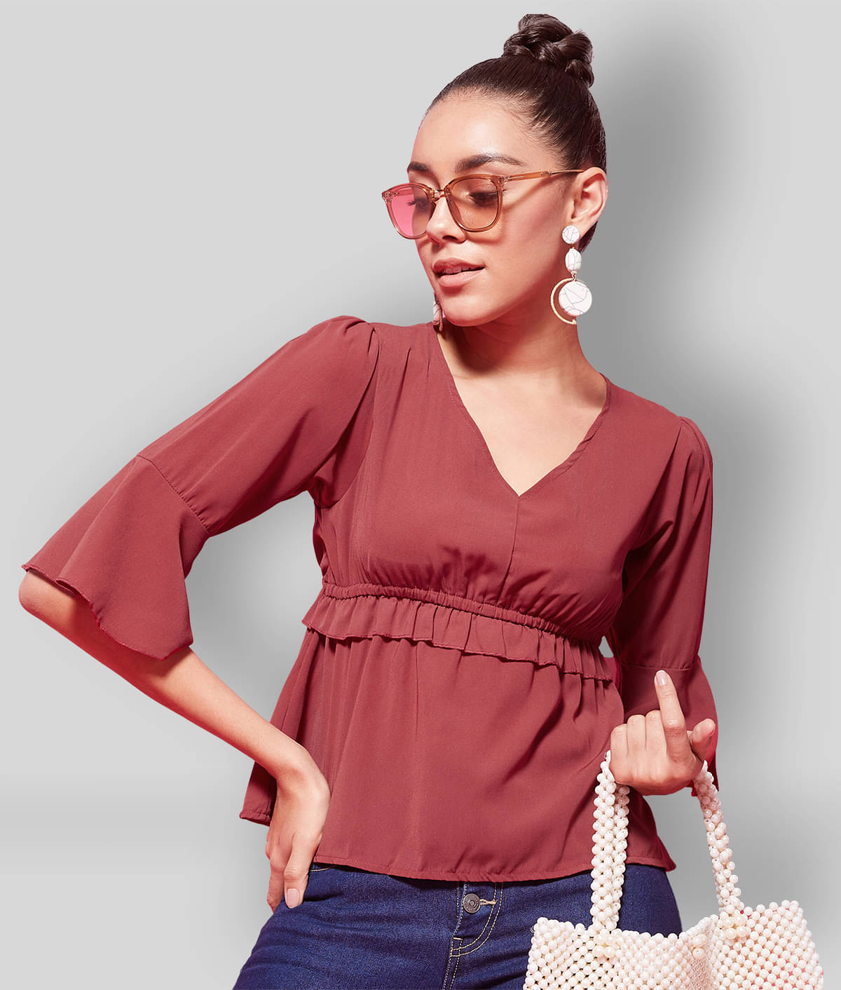 Chimpaaanzee Women's Polyester Empire Top ( Maroon ) Chimpaaanzee Women's Polyester Empire Top ( Maroon )