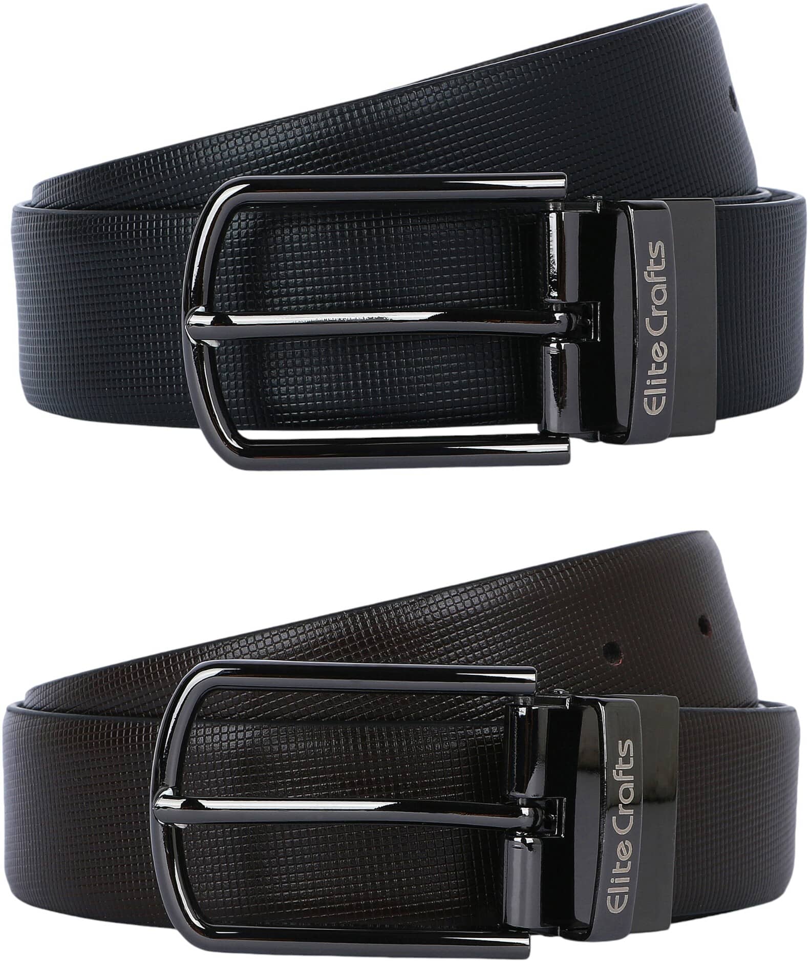 Elite Crafts - Black 100% Leather Men's Reversible Belt ( Pack of 1 )