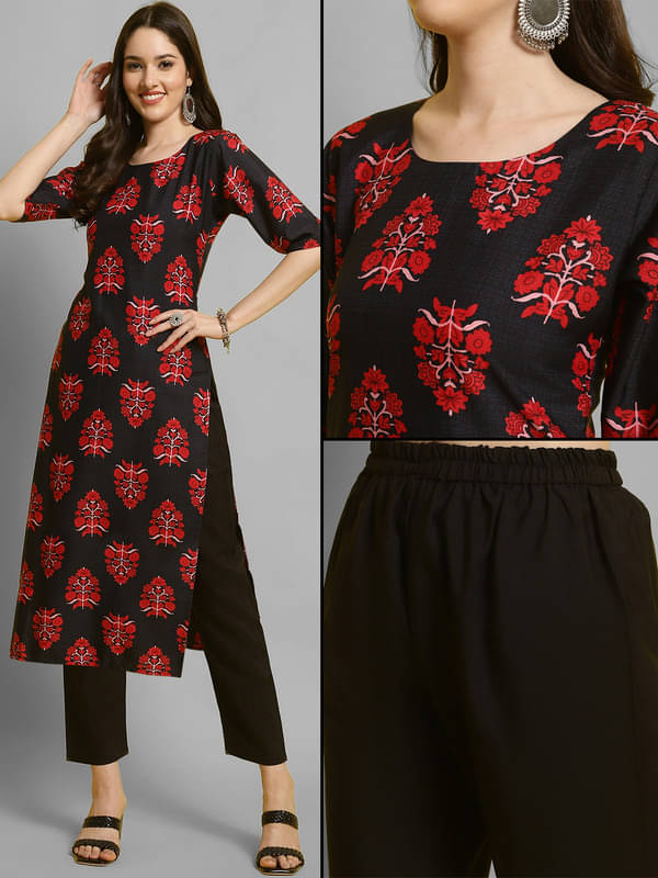     			Ethnic Basket Pack of 1 Crepe Printed A-line Women's Kurti - ( Red )