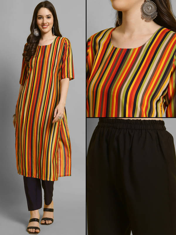 Ethnic Basket Pack of 1 Crepe Printed A-line Women's Kurti - ( Multicolor )     			Ethnic Basket Pack of 1 Crepe Printed A-line Women's Kurti - ( Multicolor )