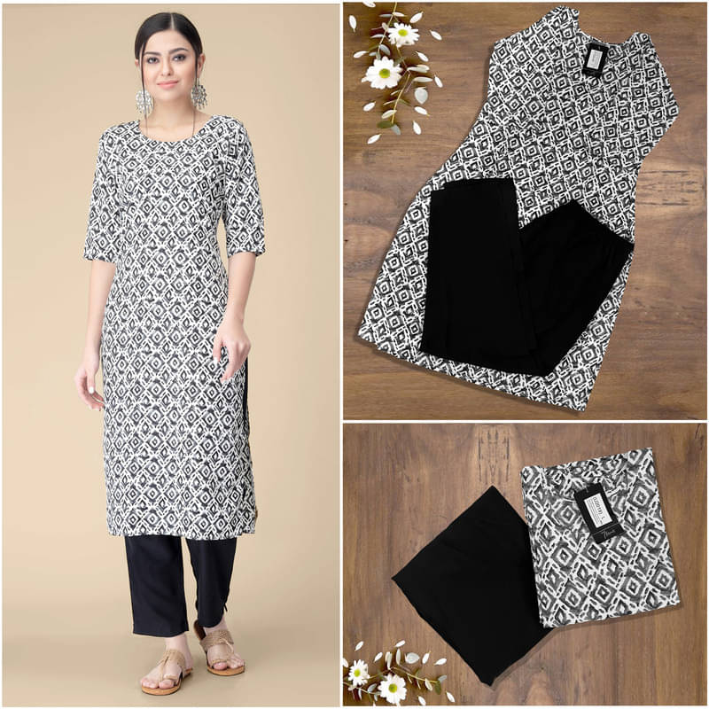 Ethnic Basket Pack of 1 Crepe Printed A-line Women's Kurti - ( Black )     			Ethnic Basket Pack of 1 Crepe Printed A-line Women's Kurti - ( Black )