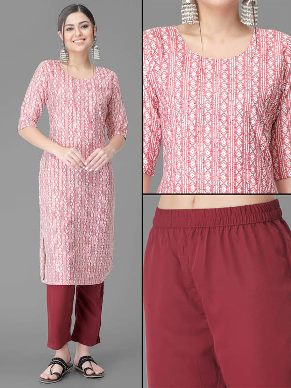 Ethnic Basket Pack of 1 Crepe Printed A-line Women's Kurti - ( Pink ) Ethnic Basket Pack of 1 Crepe Printed A-line Women's Kurti - ( Pink )