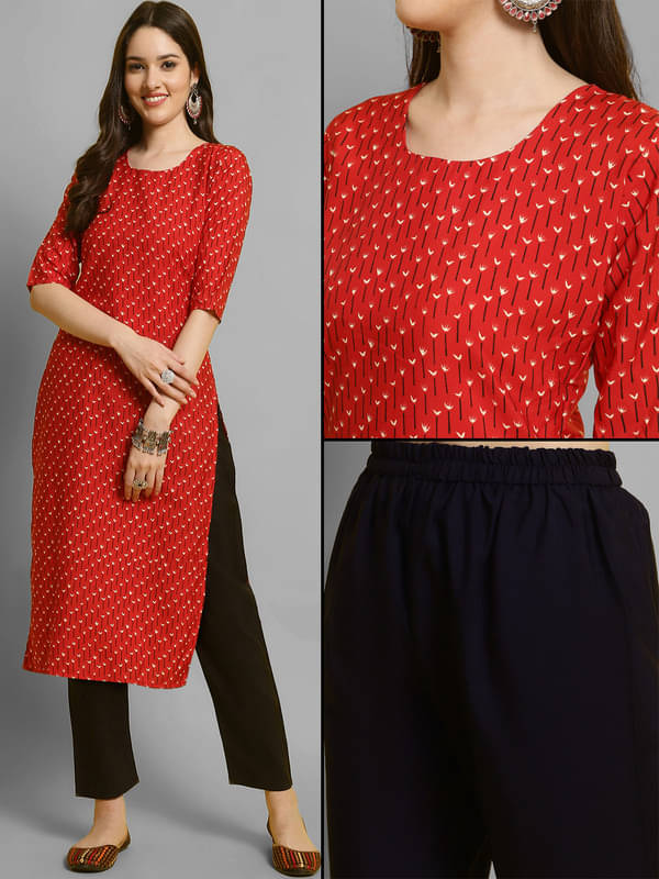     			Ethnic Basket Pack of 1 Crepe Printed A-line Women's Kurti - ( Red )