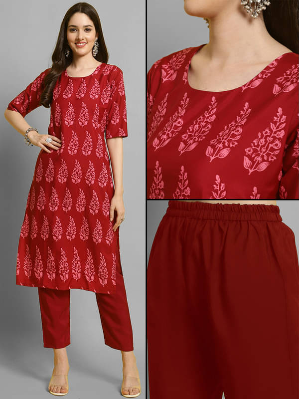 Ethnic Basket Pack of 1 Crepe Printed A-line Women's Kurti - ( Red ) Ethnic Basket Pack of 1 Crepe Printed A-line Women's Kurti - ( Red )