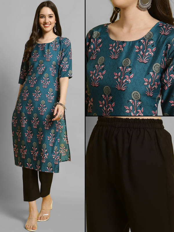     			Ethnic Basket Pack of 1 Crepe Printed A-line Women's Kurti - ( Green )