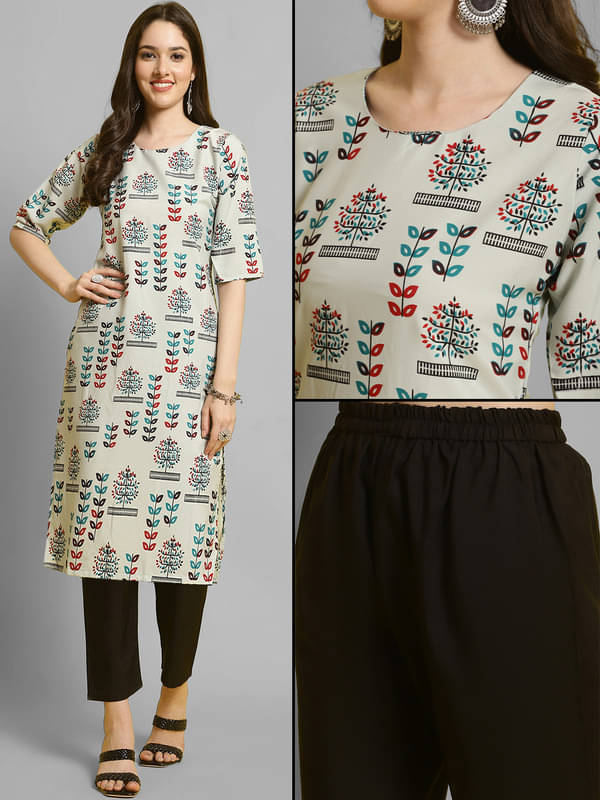 Ethnic Basket Pack of 1 Crepe Printed A-line Women's Kurti - ( Grey Melange ) Ethnic Basket Pack of 1 Crepe Printed A-line Women's Kurti - ( Grey Melange )