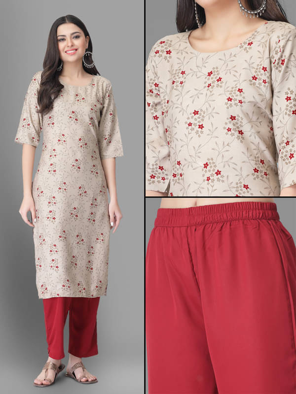     			Ethnic Basket Pack of 1 Crepe Printed A-line Women's Kurti - ( Beige )