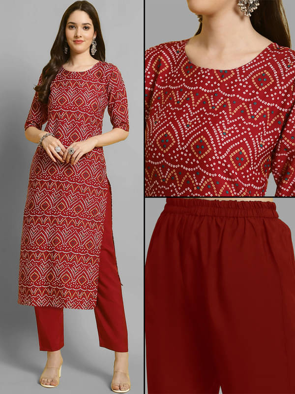 Ethnic Basket Pack of 1 Crepe Printed A-line Women's Kurti - ( Red ) Ethnic Basket Pack of 1 Crepe Printed A-line Women's Kurti - ( Red )