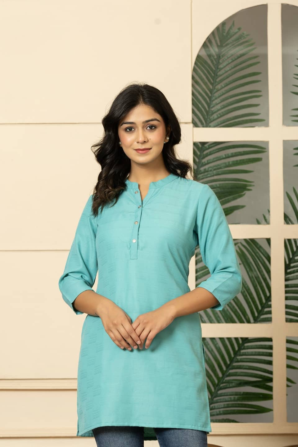 Flamboyant Mint Green Cotton Blend Women's Tunic ( Pack of 1 )