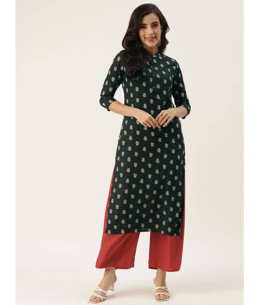 HISHAM - Green Rayon Women's Straight Kurti ( Pack of 1 ) - Kurtis, Tunics | Buy online on ZillyBuy