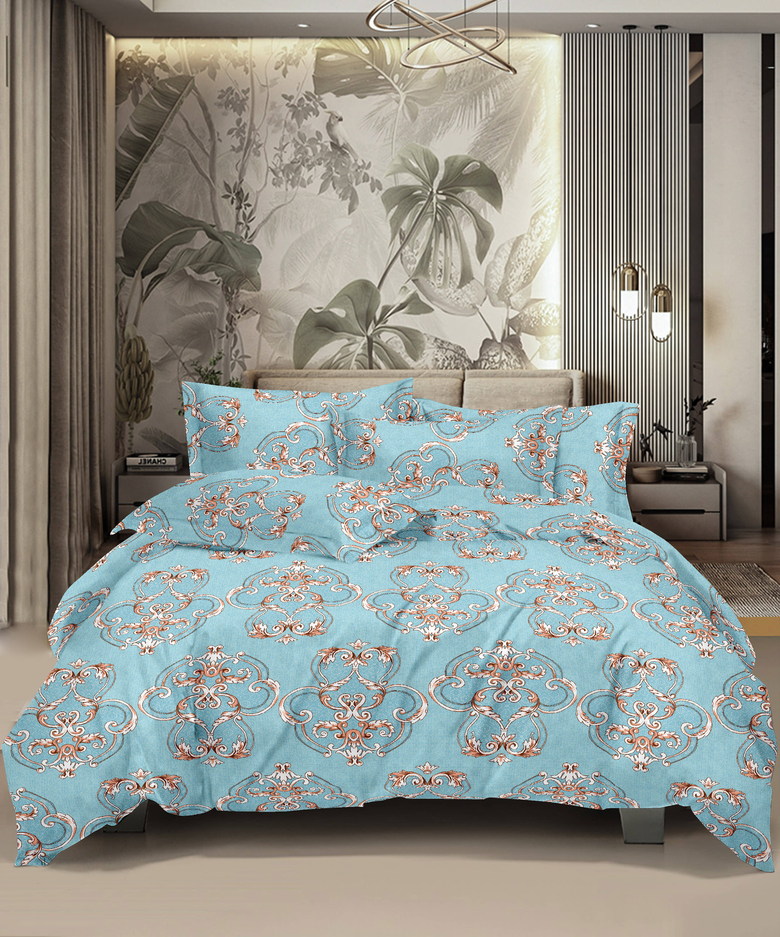 HONOR YOUR HOME Poly Cotton 1 Double Bedsheet with 2 Pillow Covers ( Blue )