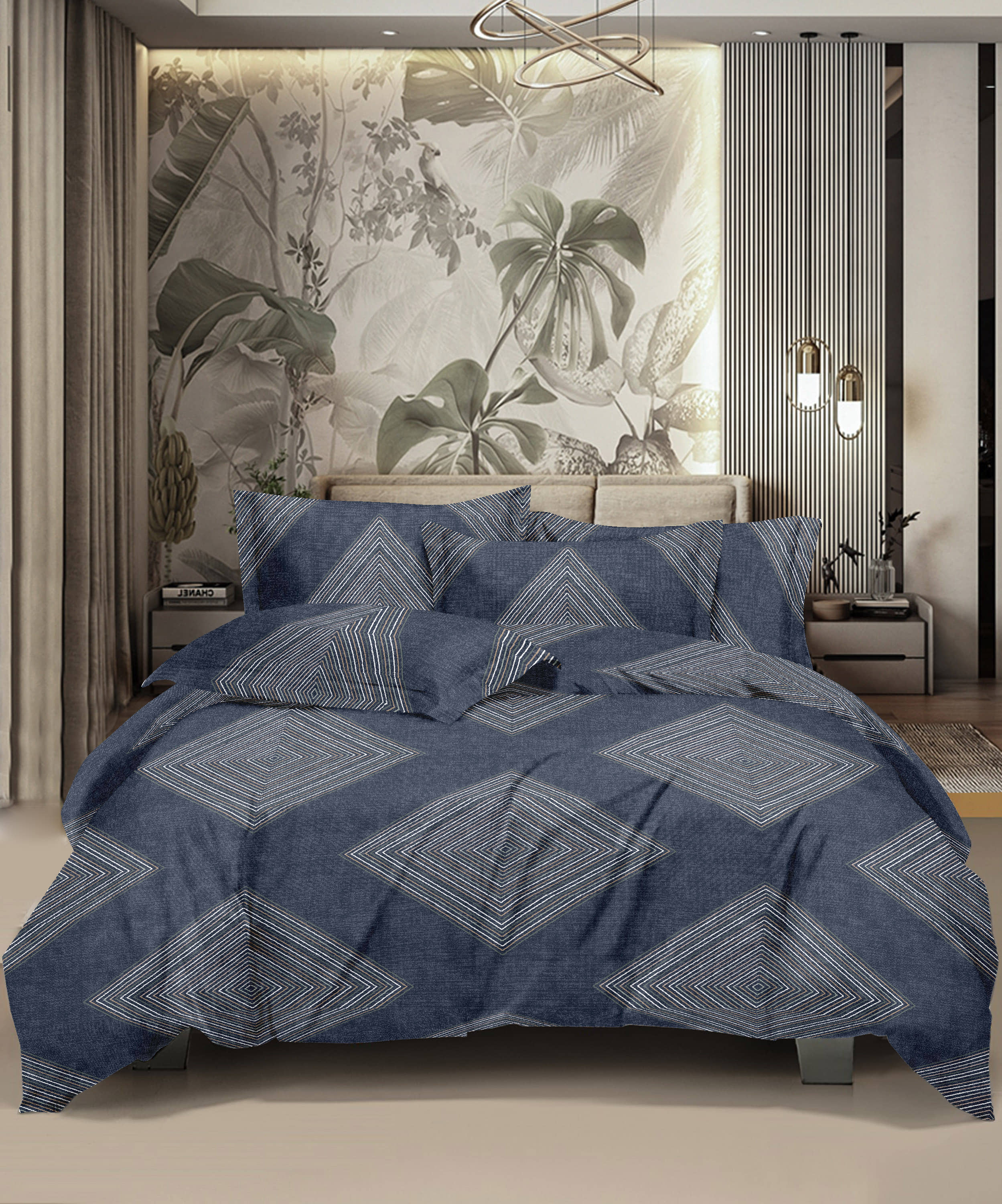 HONOR YOUR HOME Poly Cotton 1 Double Bedsheet with 2 Pillow Covers ( Navy Blue )