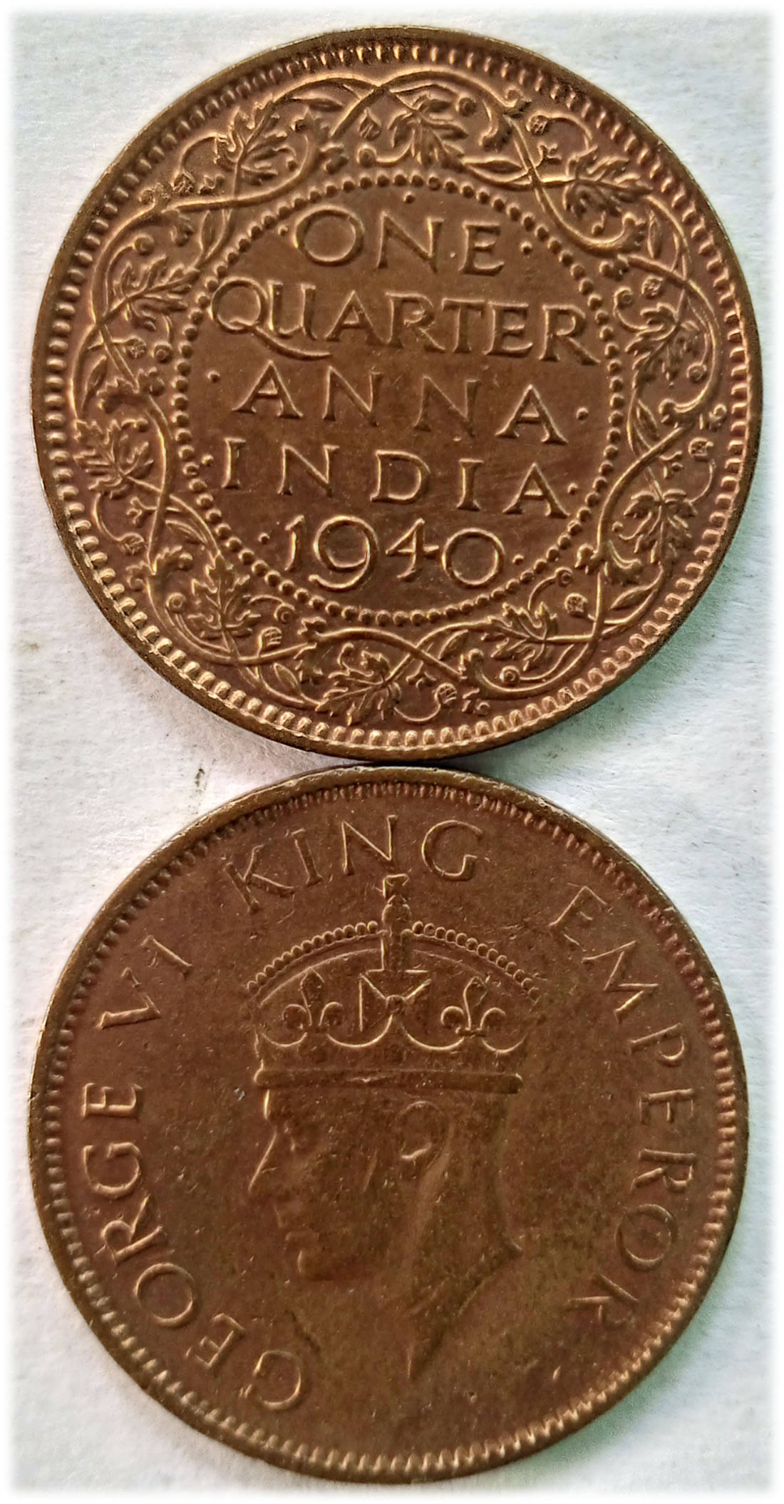     			KGVI 1940 QTR ANNA UNC