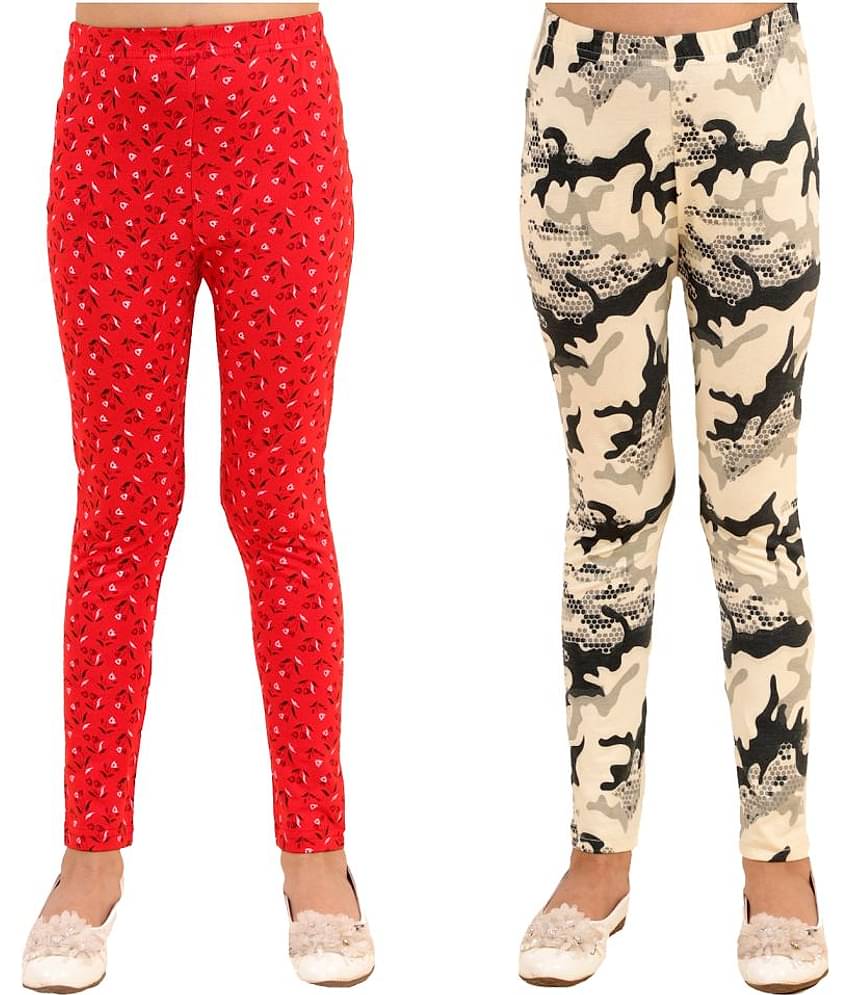 Kids Cave Pack of 2 Girls Cotton Blend Leggings ( Red )