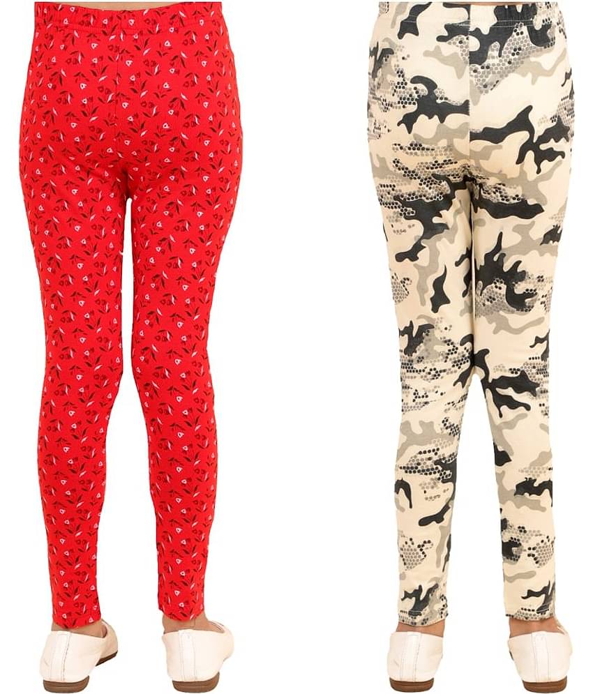 Kids Cave Pack of 2 Girls Cotton Blend Leggings ( Red )