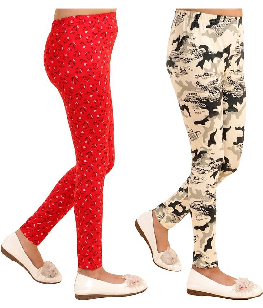 Kids Cave Pack of 2 Girls Cotton Blend Leggings ( Red )