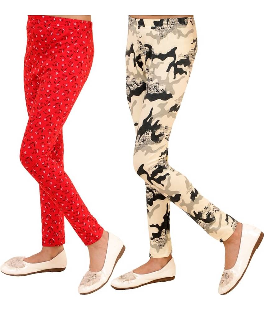 Kids Cave Pack of 2 Girls Cotton Blend Leggings ( Red )