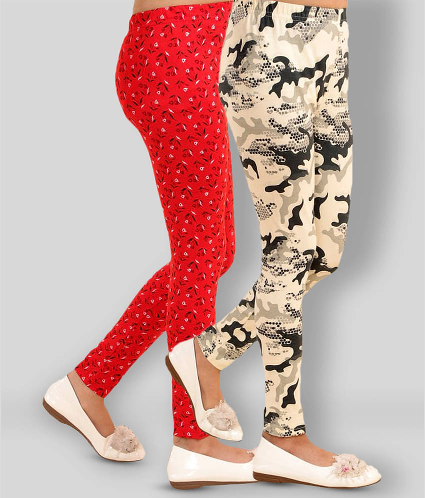 Kids Cave Pack of 2 Girls Cotton Blend Leggings ( Red )