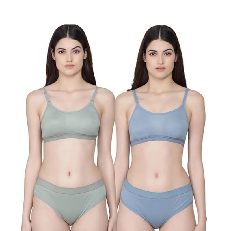     			Kiran Enterprises Pack of 2 Cotton Bra & Panty Set For Women ( Blue,Green )