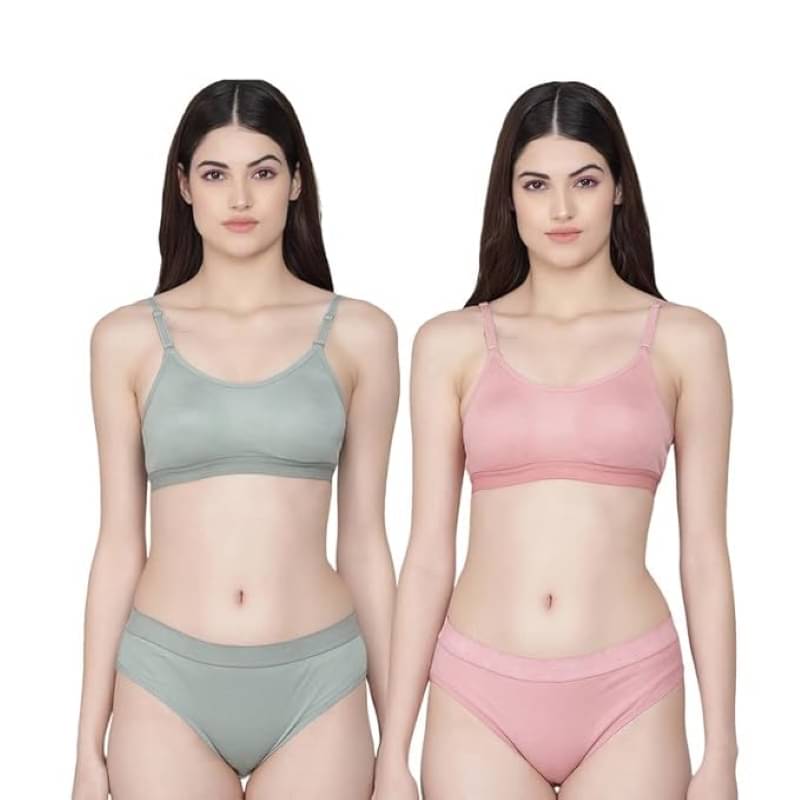     			Kiran Enterprises Pack of 2 Cotton Bra & Panty Set For Women ( Pink,Green )