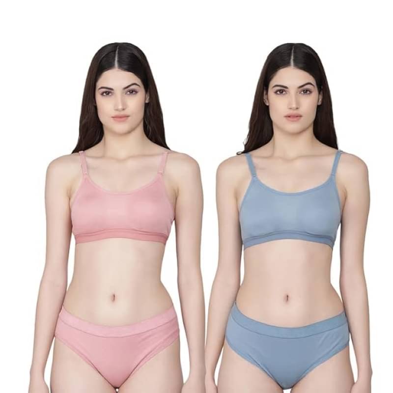     			Kiran Enterprises Pack of 2 Cotton Bra & Panty Set For Women ( Pink,Blue )