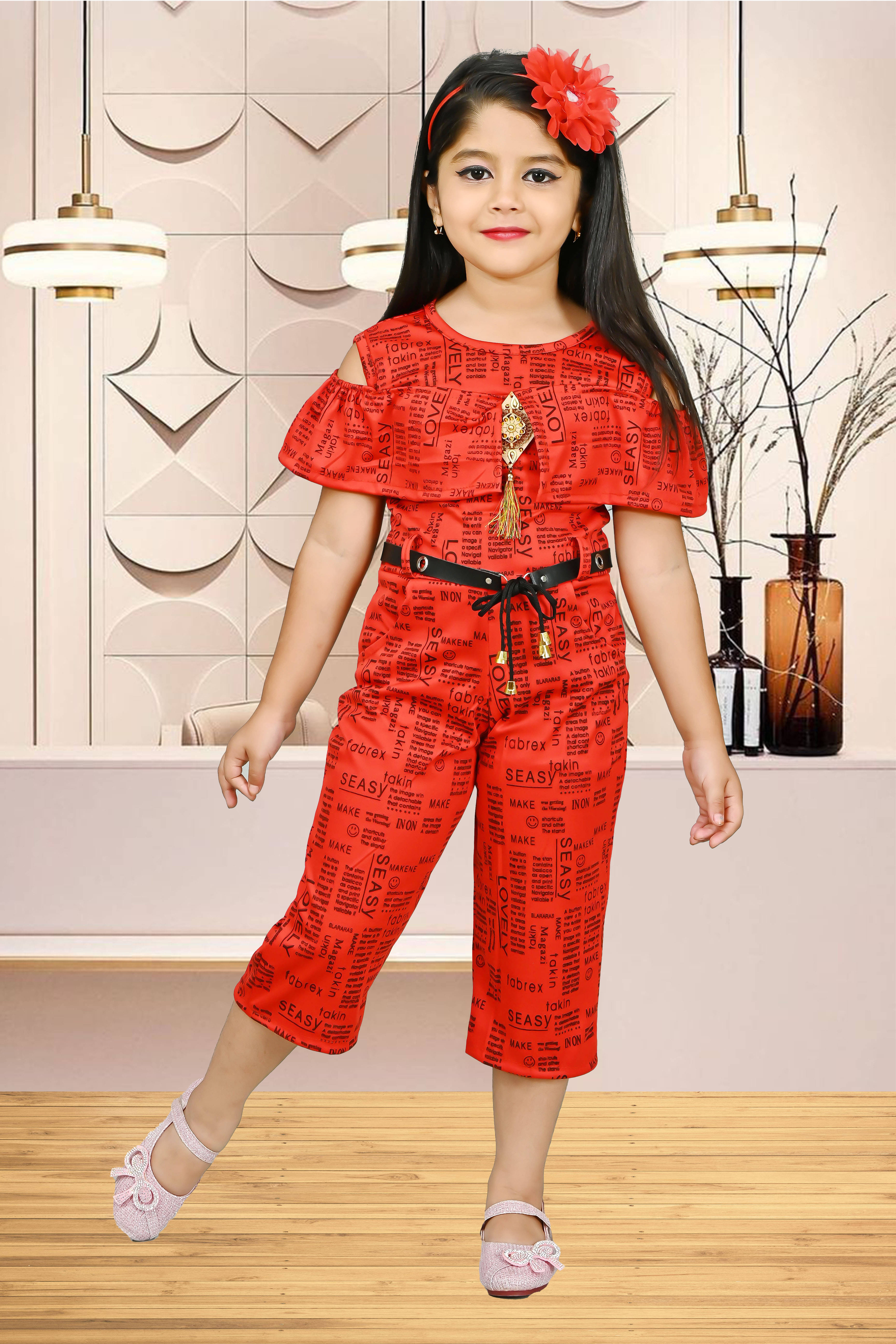 MAXZEN Girls Cotton Blend Capri Jumpsuit ( Pack of 1 , Red ) MAXZEN Girls Cotton Blend Capri Jumpsuit ( Pack of 1 , Red )