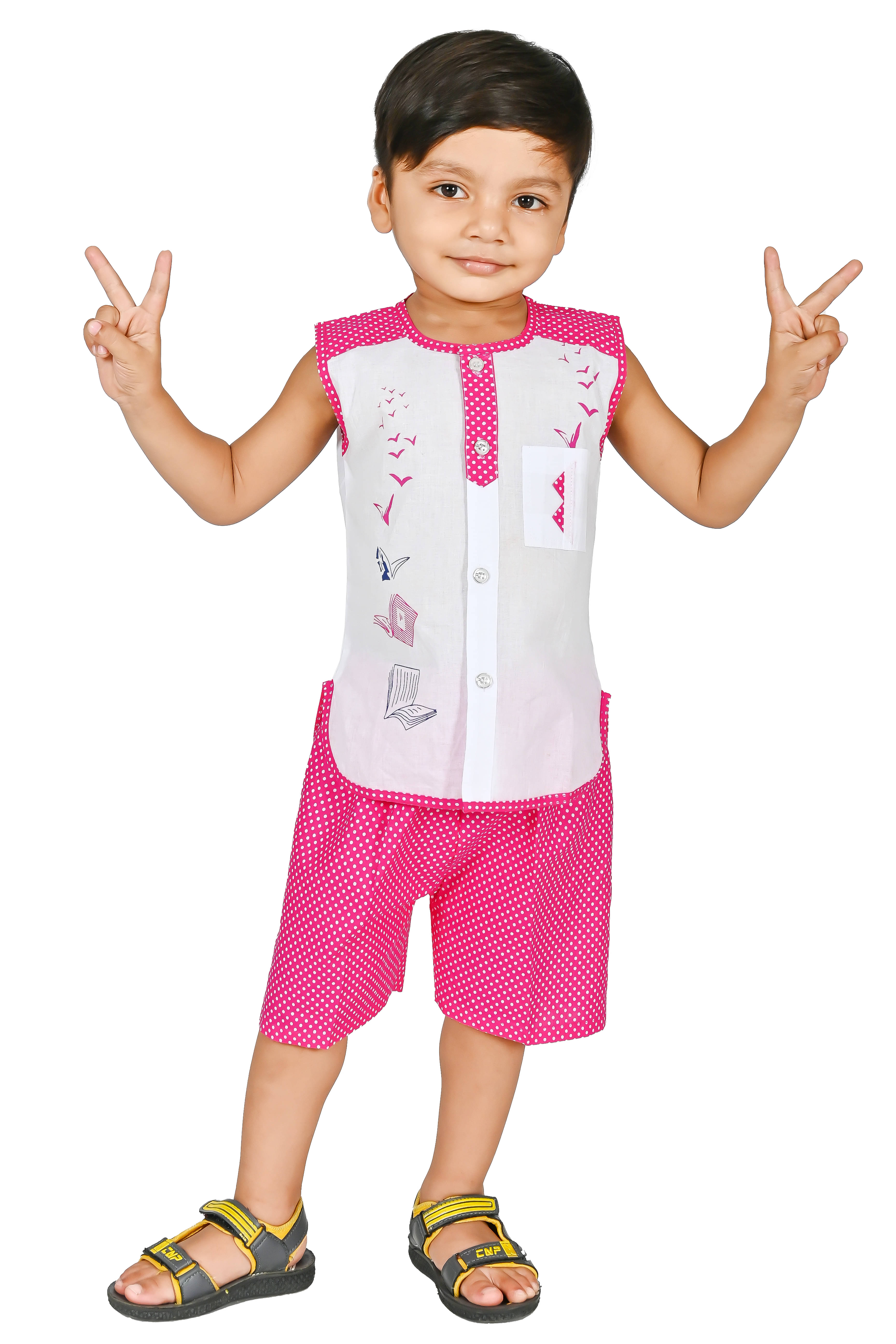     			MAXZEN Pack of 1 Baby Boys Cotton Blend T-Shirt & Shorts Set ( Pink )