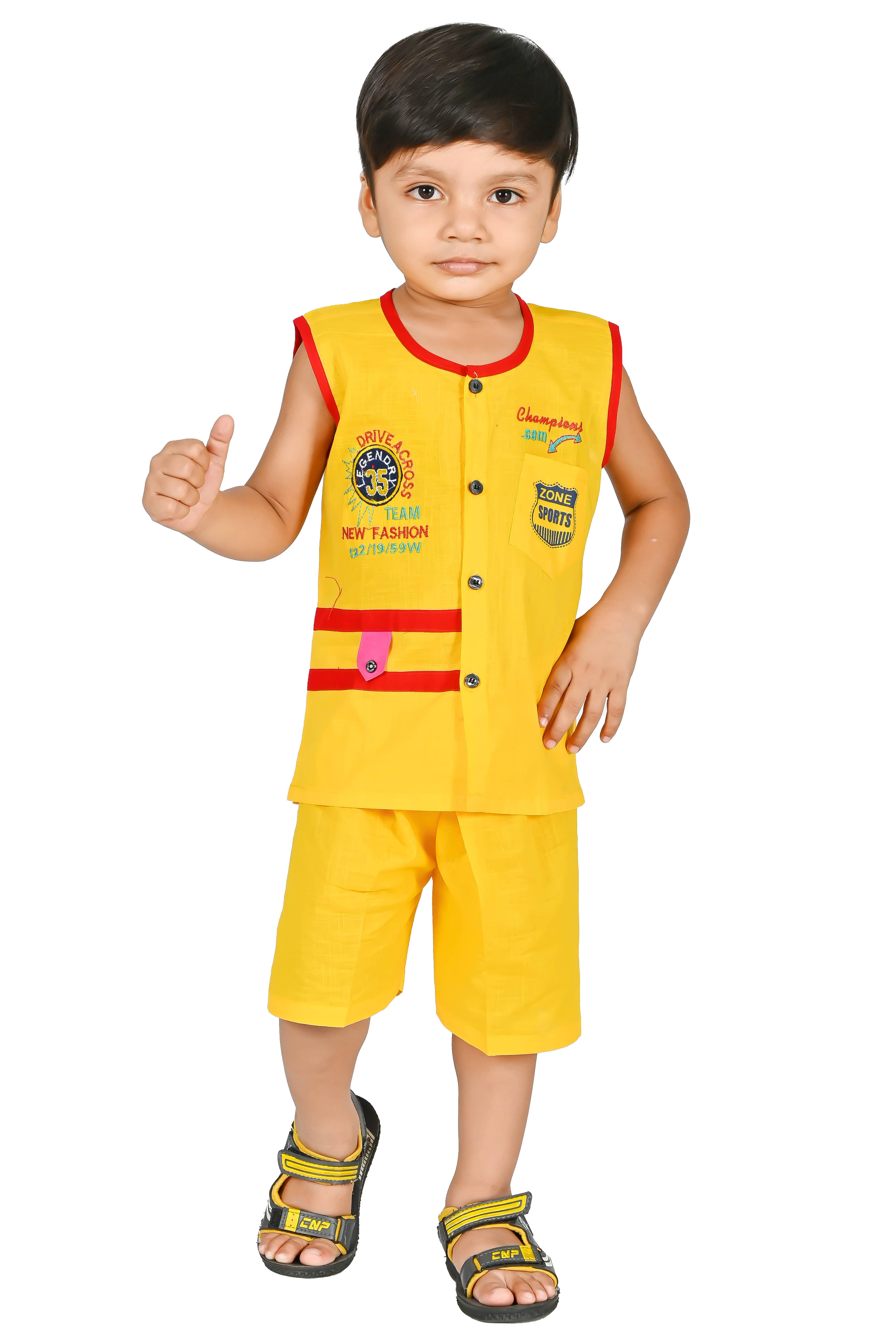 MAXZEN Pack of 1 Baby Boys Cotton Blend T-Shirt & Shorts Set ( Yellow )     			MAXZEN Pack of 1 Baby Boys Cotton Blend T-Shirt & Shorts Set ( Yellow )