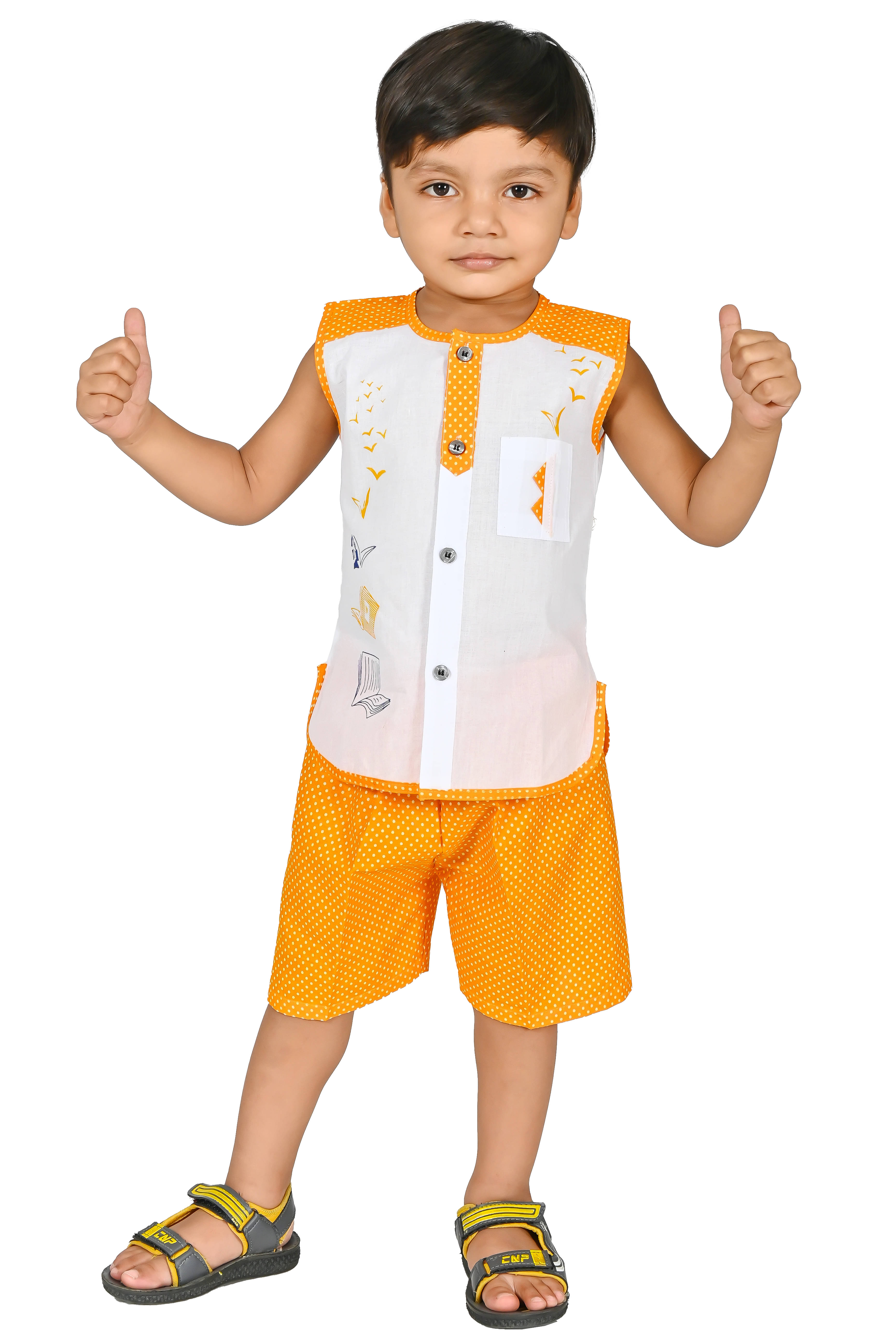     			MAXZEN Pack of 1 Baby Boys Cotton Blend T-Shirt & Shorts Set ( Yellow )