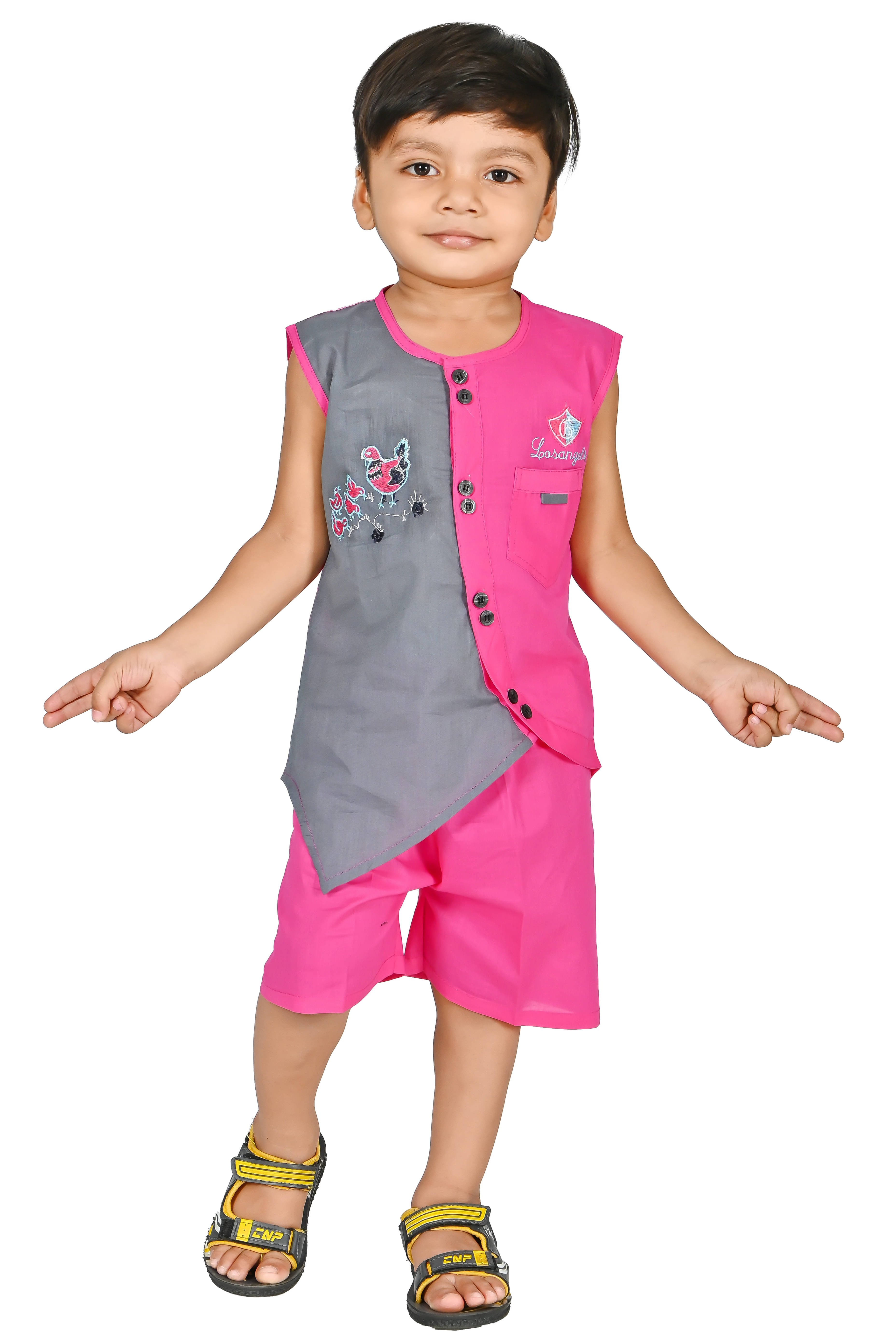     			MAXZEN Pack of 1 Baby Boys Cotton Blend T-Shirt & Shorts Set ( Pink )