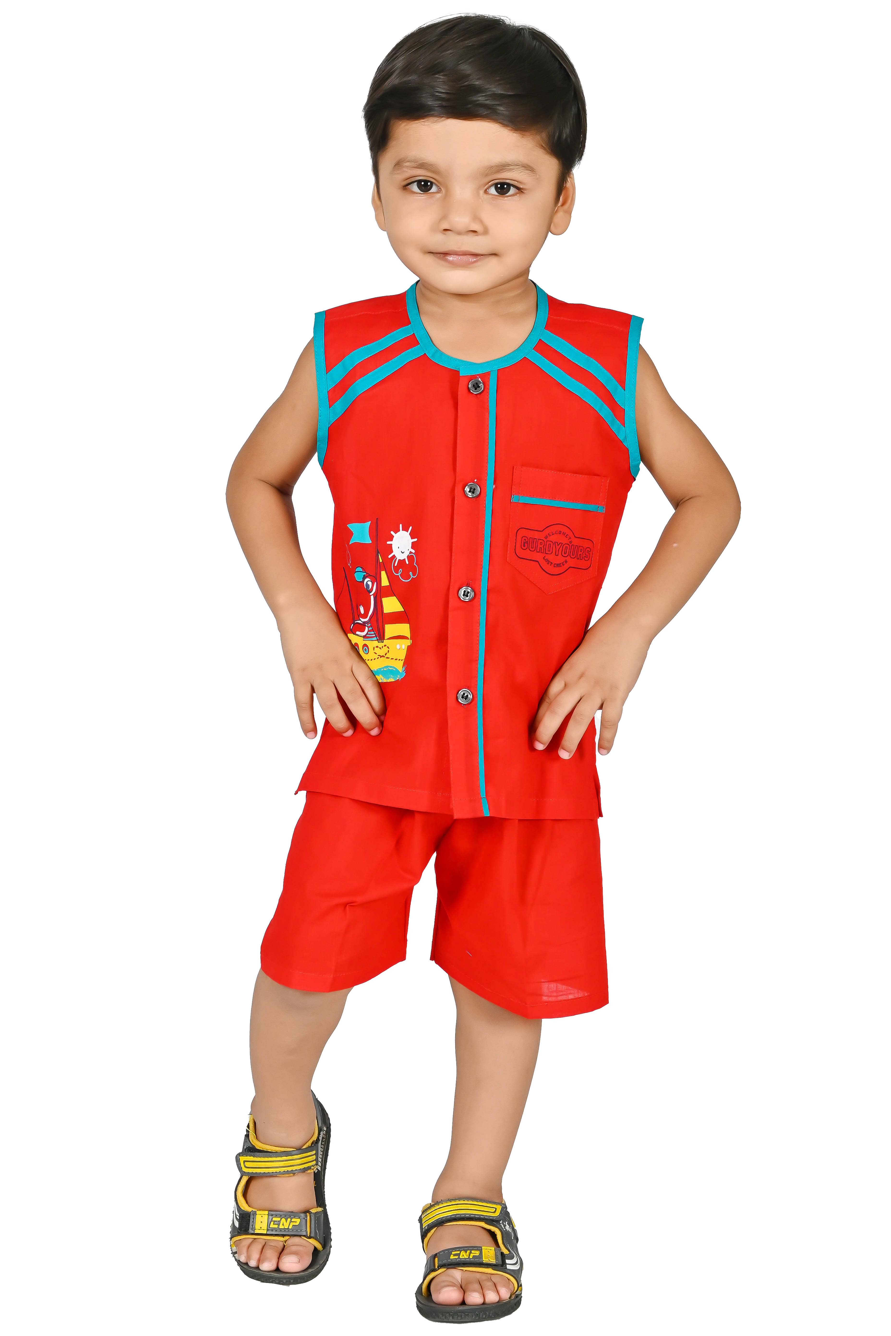     			MAXZEN Pack of 1 Baby Boys Cotton Blend T-Shirt & Shorts Set ( Red )