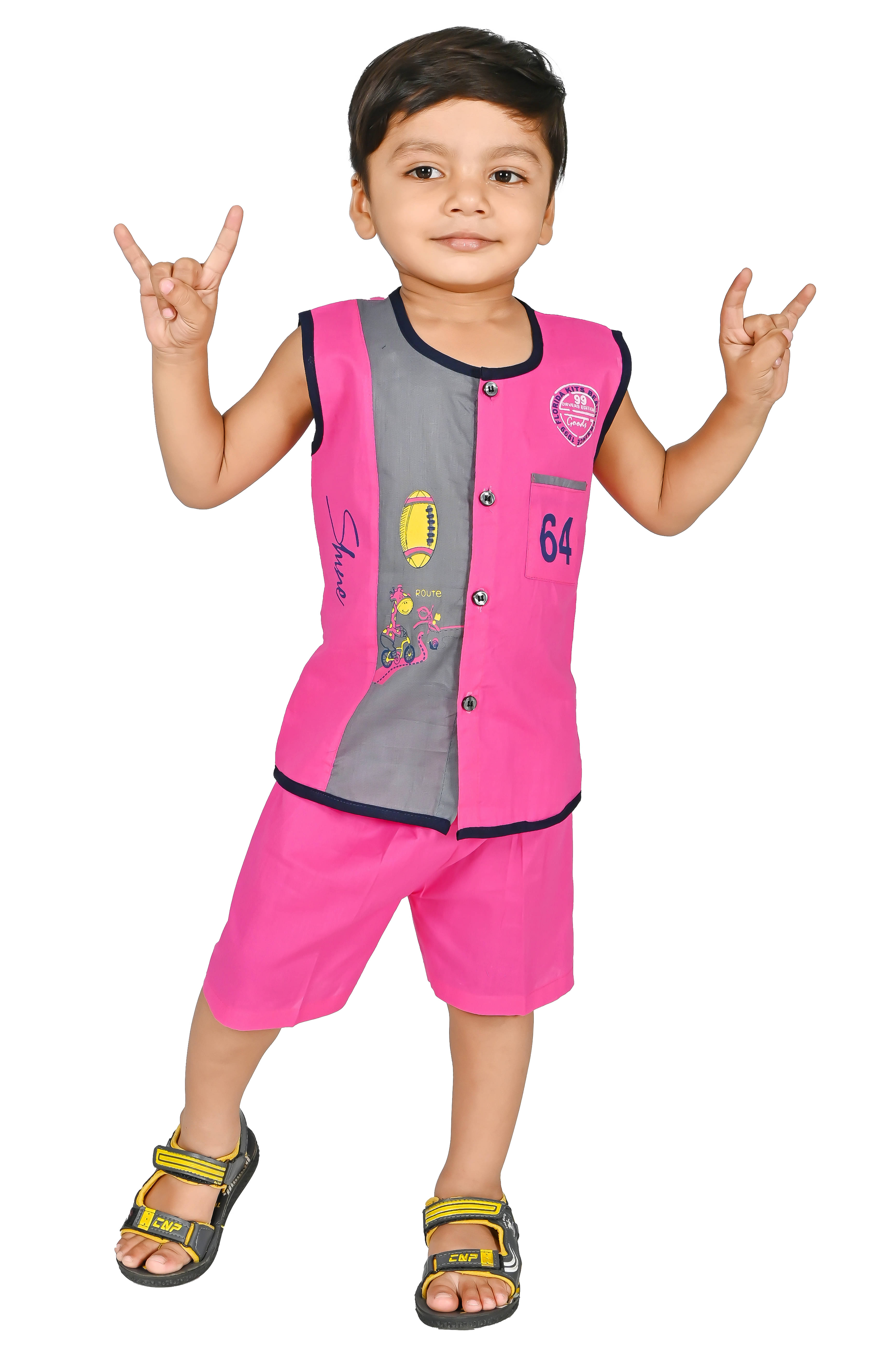     			MAXZEN Pack of 1 Baby Boys Cotton Blend T-Shirt & Shorts Set ( Pink )