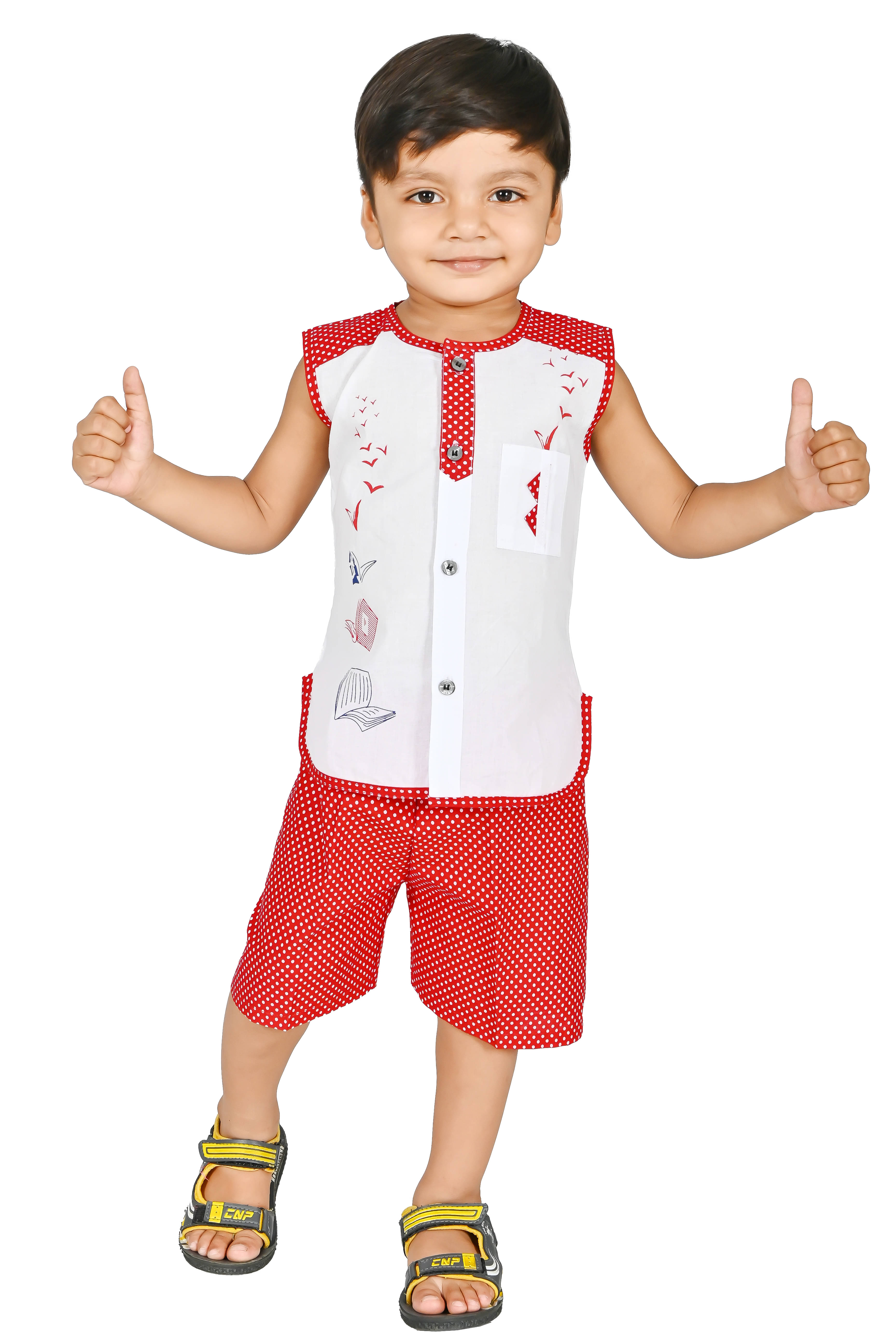 MAXZEN Pack of 1 Baby Boys Cotton Blend T-Shirt & Shorts Set ( Red )     			MAXZEN Pack of 1 Baby Boys Cotton Blend T-Shirt & Shorts Set ( Red )