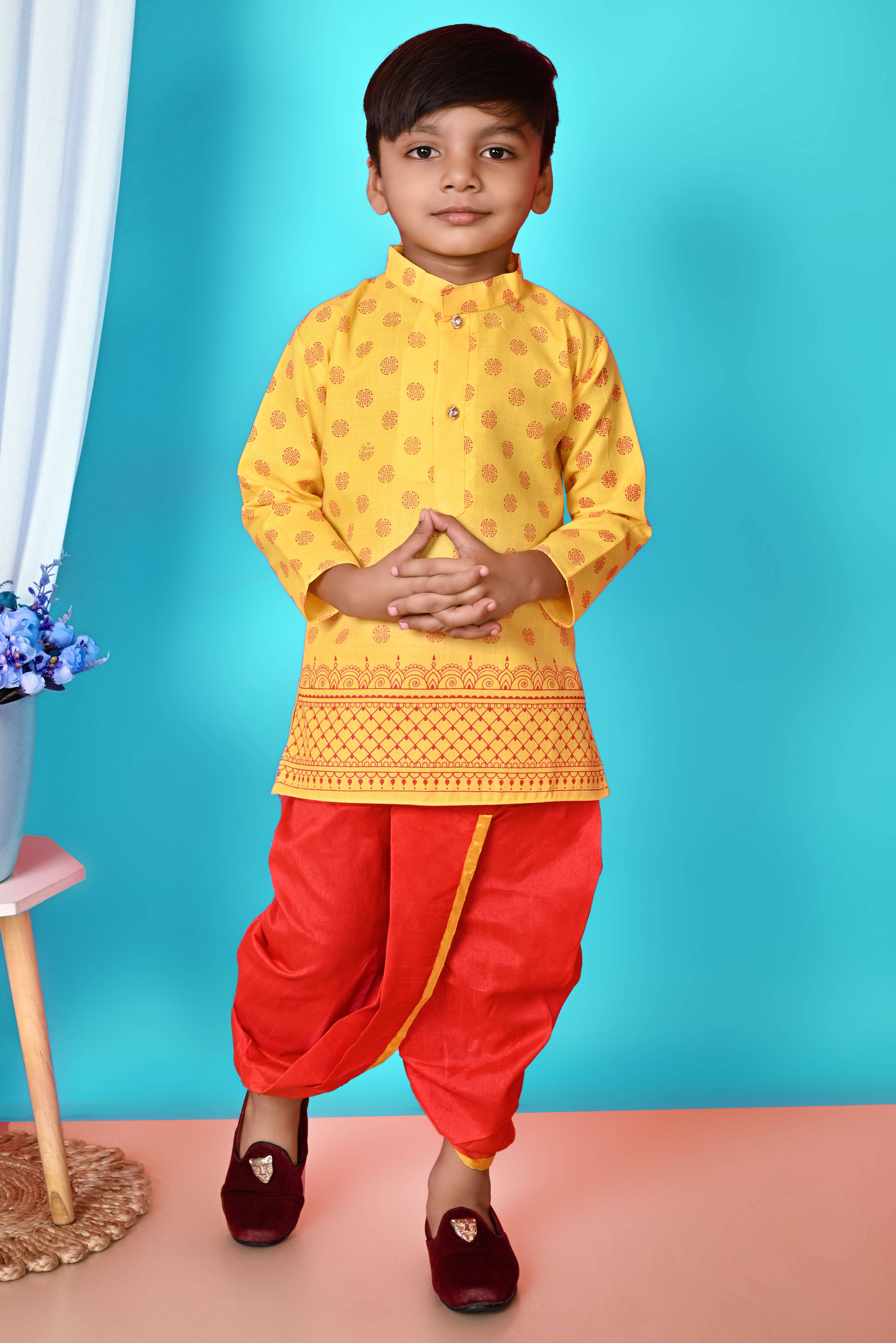     			MAXZEN Boys Crepe Yellow Kurta Pant Set ( Pack of 1 )