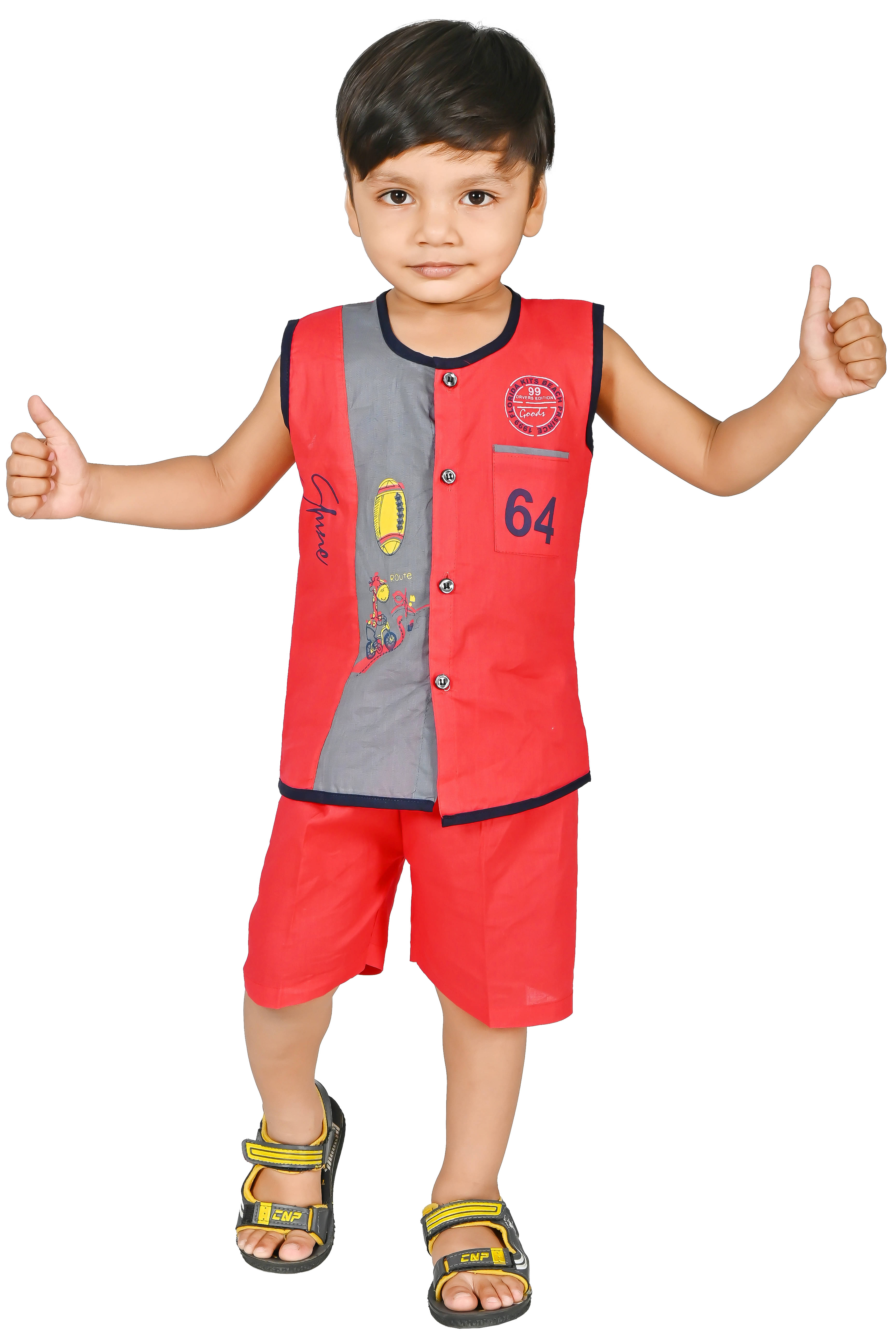     			MAXZEN Pack of 1 Baby Boys Cotton Blend T-Shirt & Shorts Set ( Red )