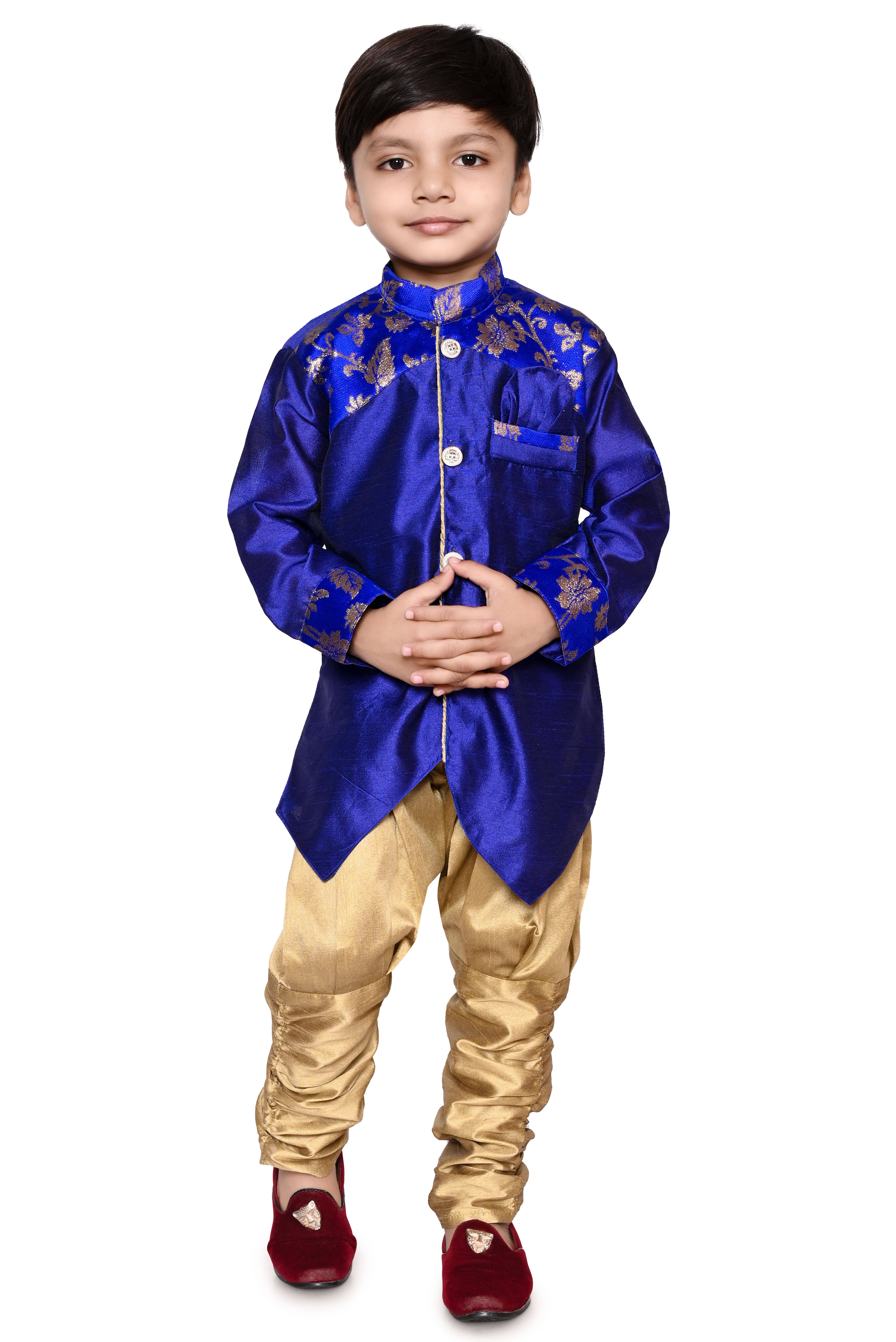 MAXZEN Boys Crepe Solid - Pattern Kurta Pant Set ( Blue , Pack of 1 )     			MAXZEN Boys Crepe Solid - Pattern Kurta Pant Set ( Blue , Pack of 1 )