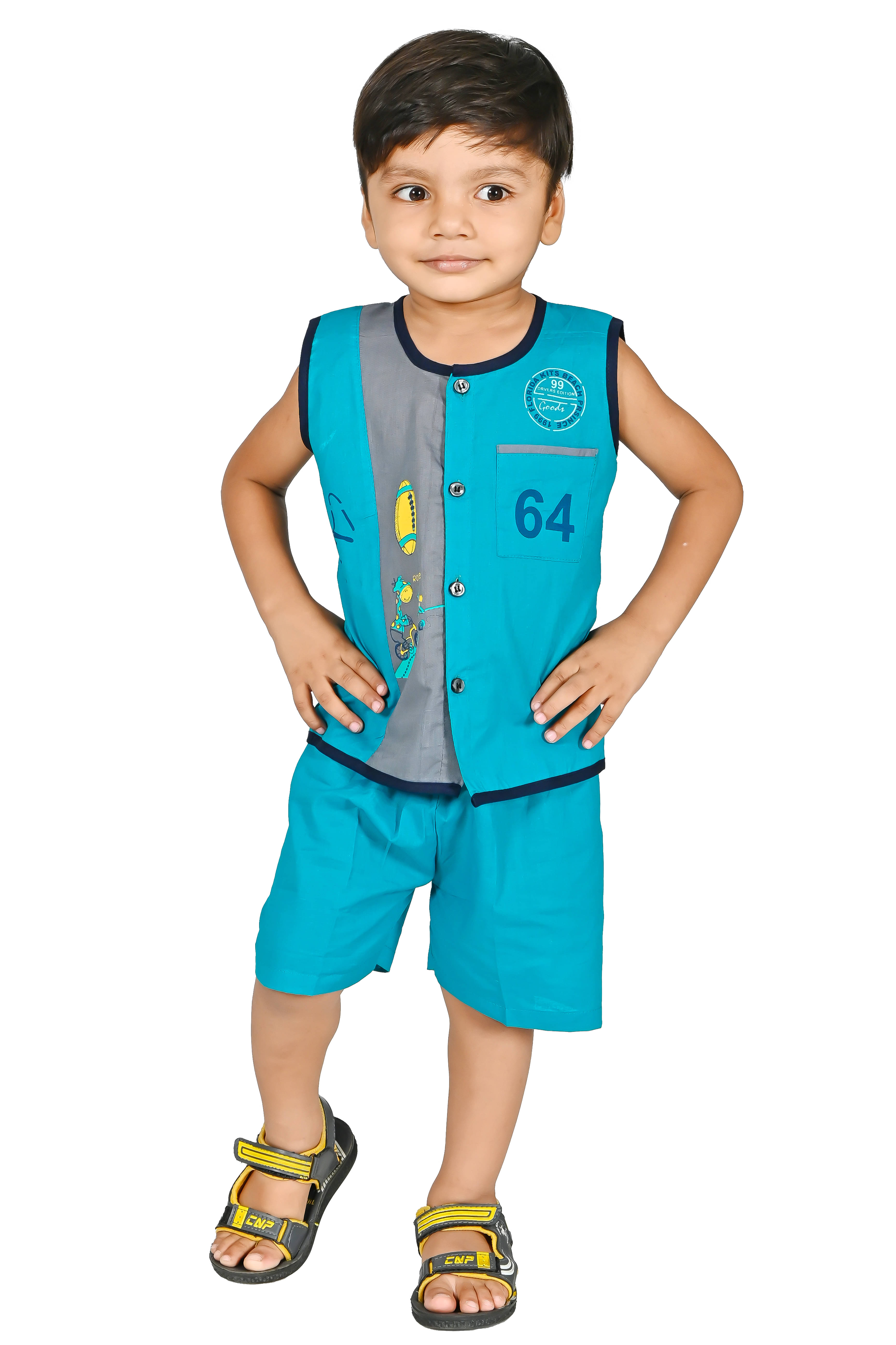    			MAXZEN Pack of 1 Boys Cotton Blend T-Shirt & Shorts Set ( Turquoise )