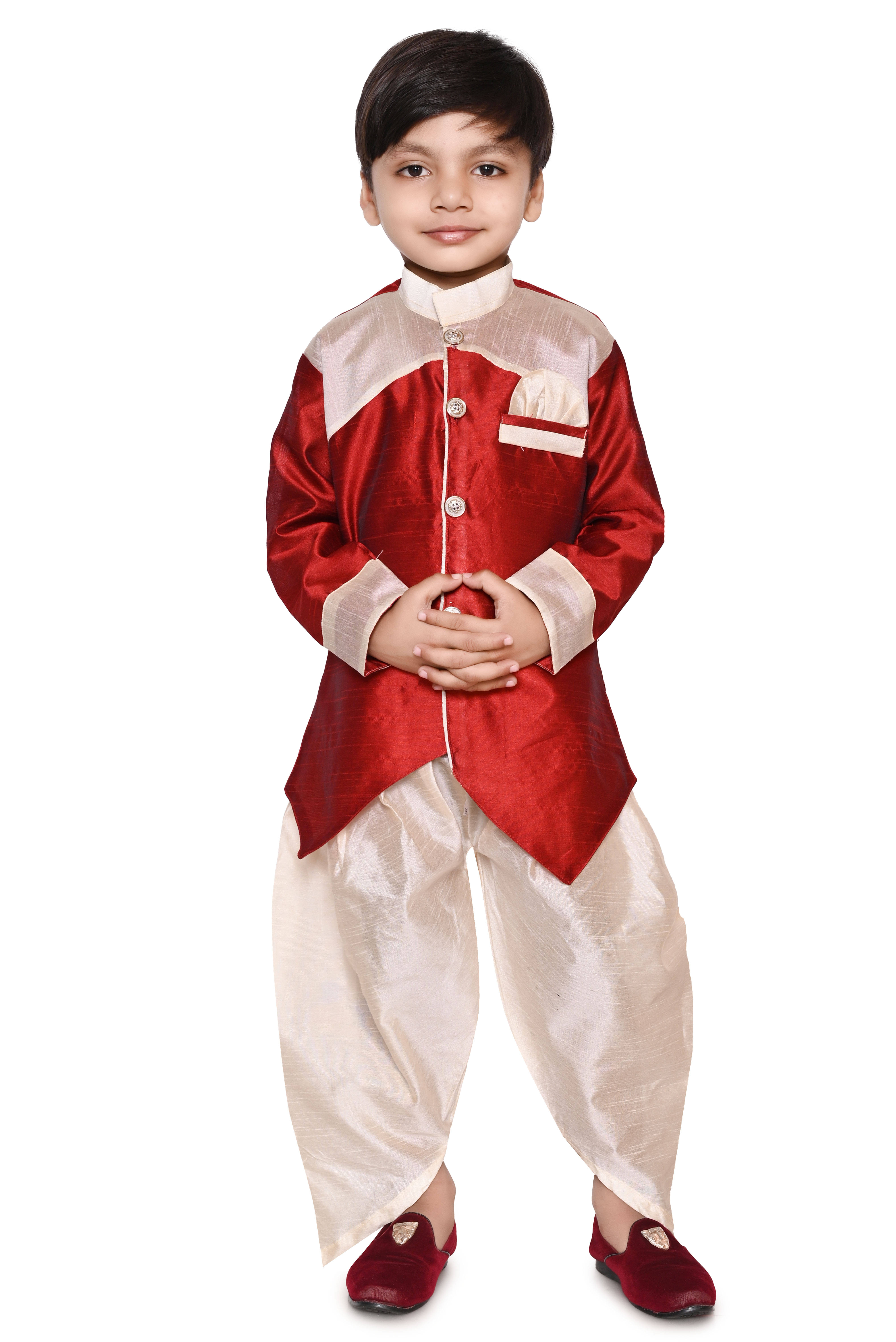     			MAXZEN Boys Crepe Solid - Pattern Kurta Pant Set ( Maroon , Pack of 1 )